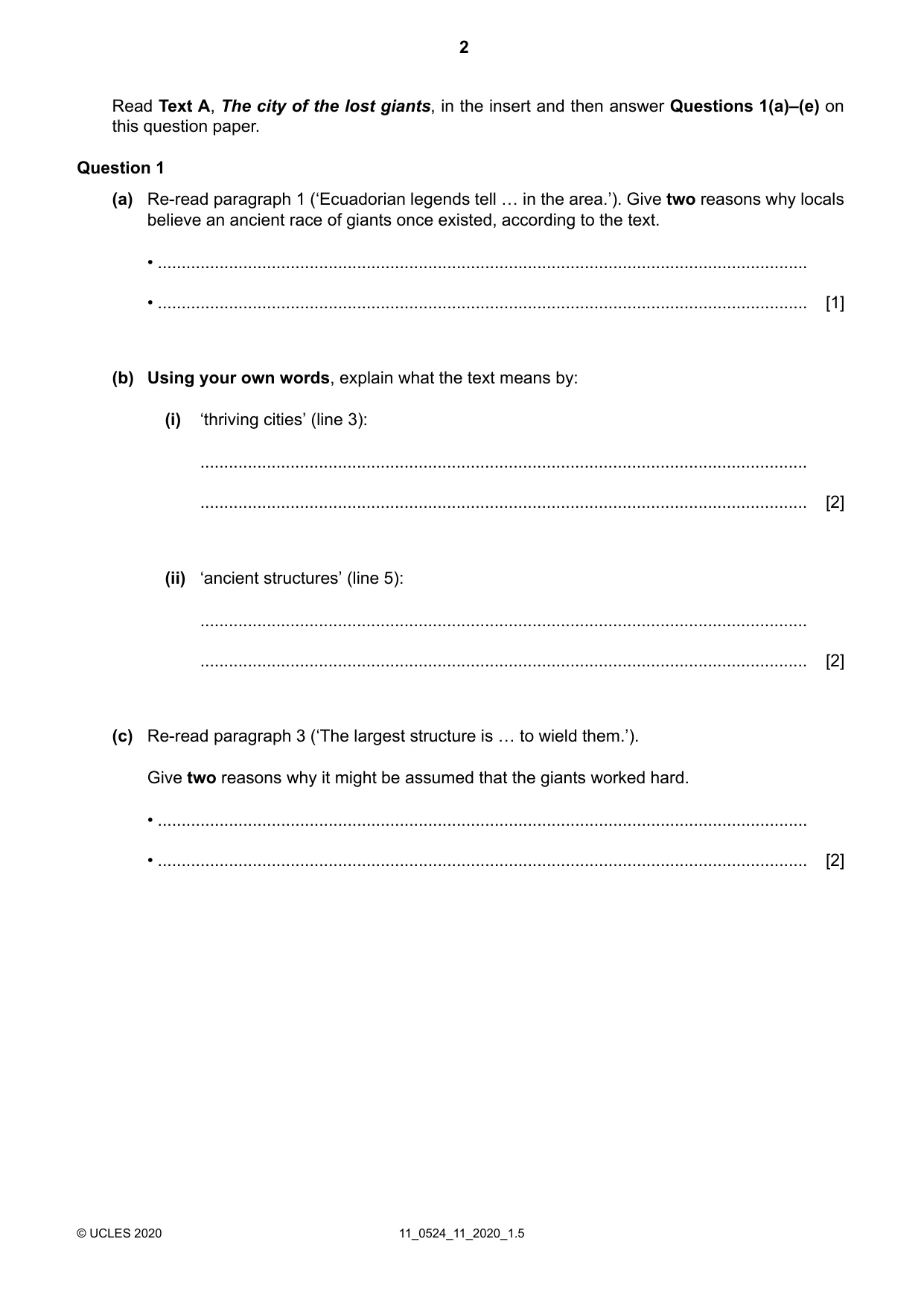 Cambridge IGCSE English - First Language (BES) 0524 2020 Oct/Nov Paper 1 · Variant 1 question paper, page 2 of 16