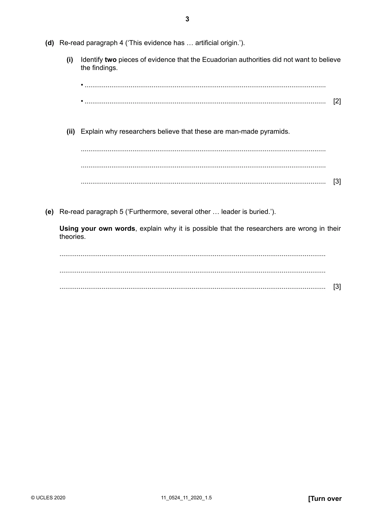Cambridge IGCSE English - First Language (BES) 0524 2020 Oct/Nov Paper 1 · Variant 1 question paper, page 3 of 16