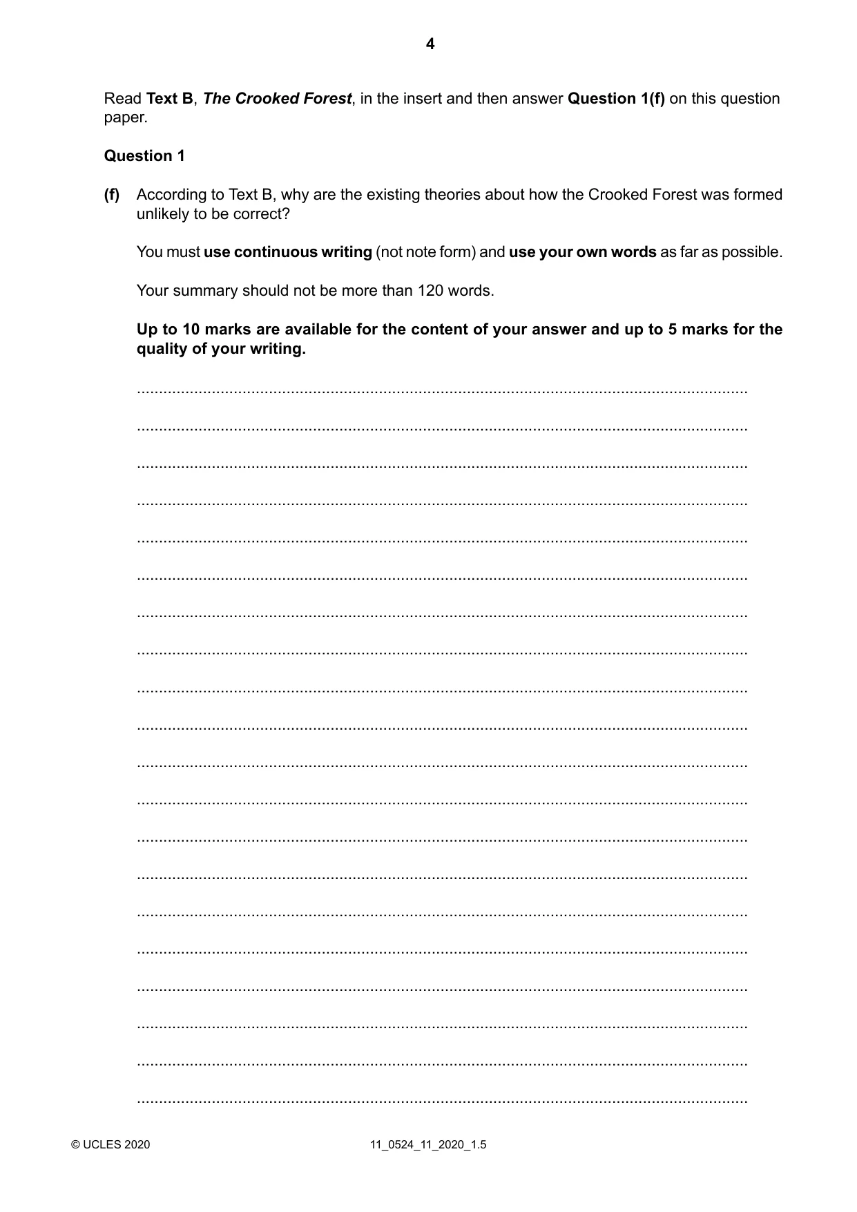 Cambridge IGCSE English - First Language (BES) 0524 2020 Oct/Nov Paper 1 · Variant 1 question paper, page 4 of 16