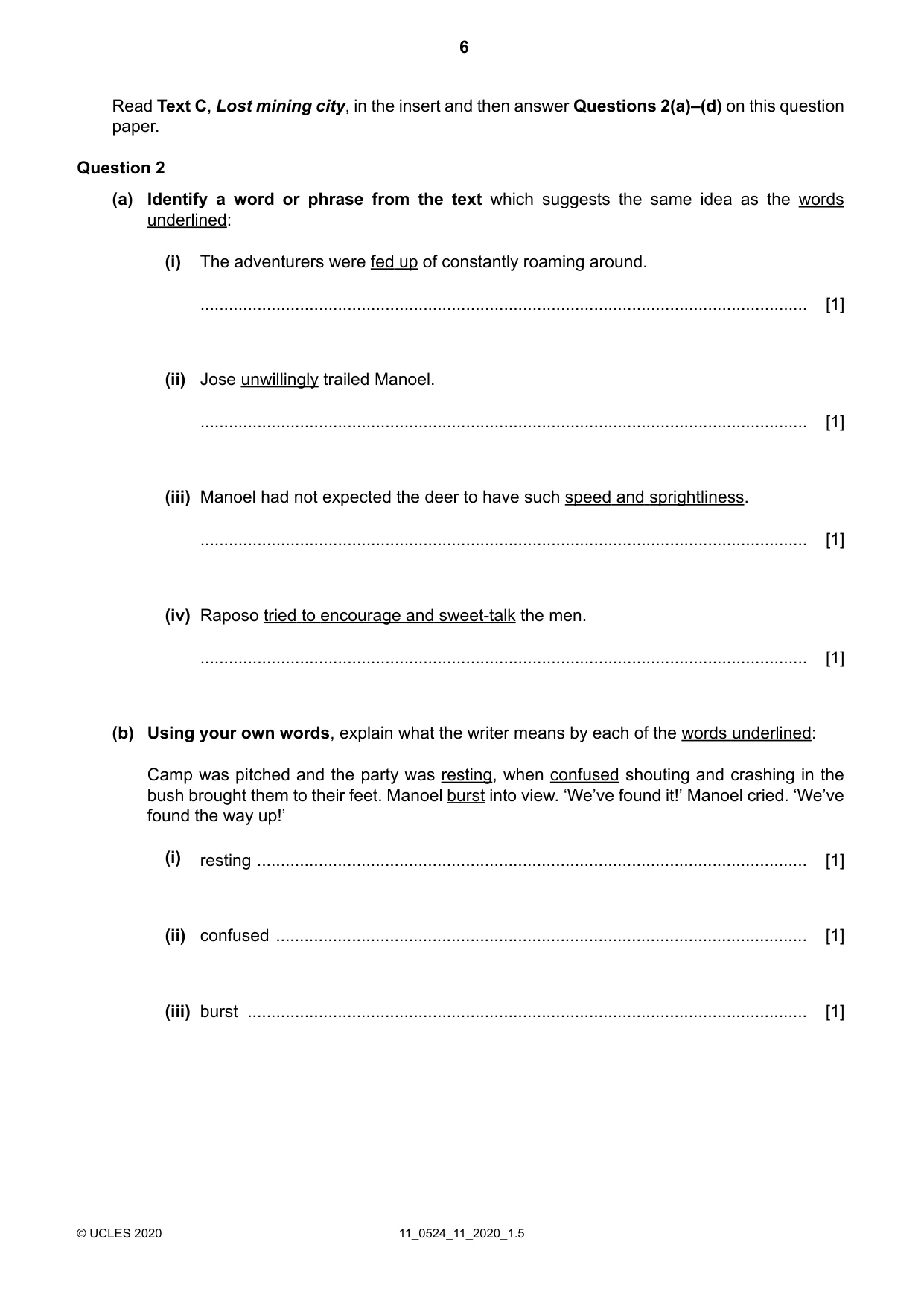 Cambridge IGCSE English - First Language (BES) 0524 2020 Oct/Nov Paper 1 · Variant 1 question paper, page 6 of 16