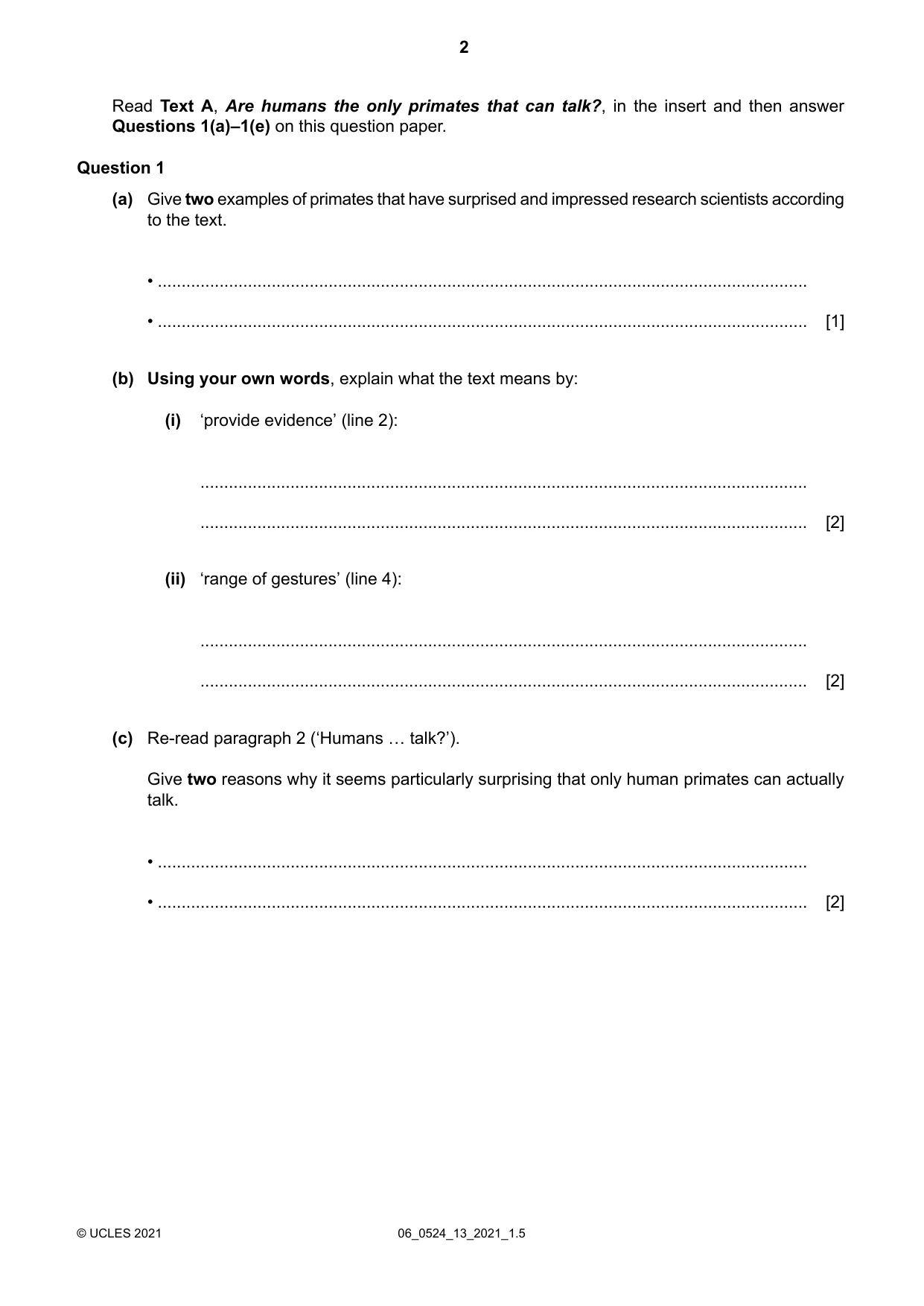 Cambridge IGCSE English - First Language (BES) 0524 2021 May/June Paper 1 · Variant 3 question paper, page 2 of 16