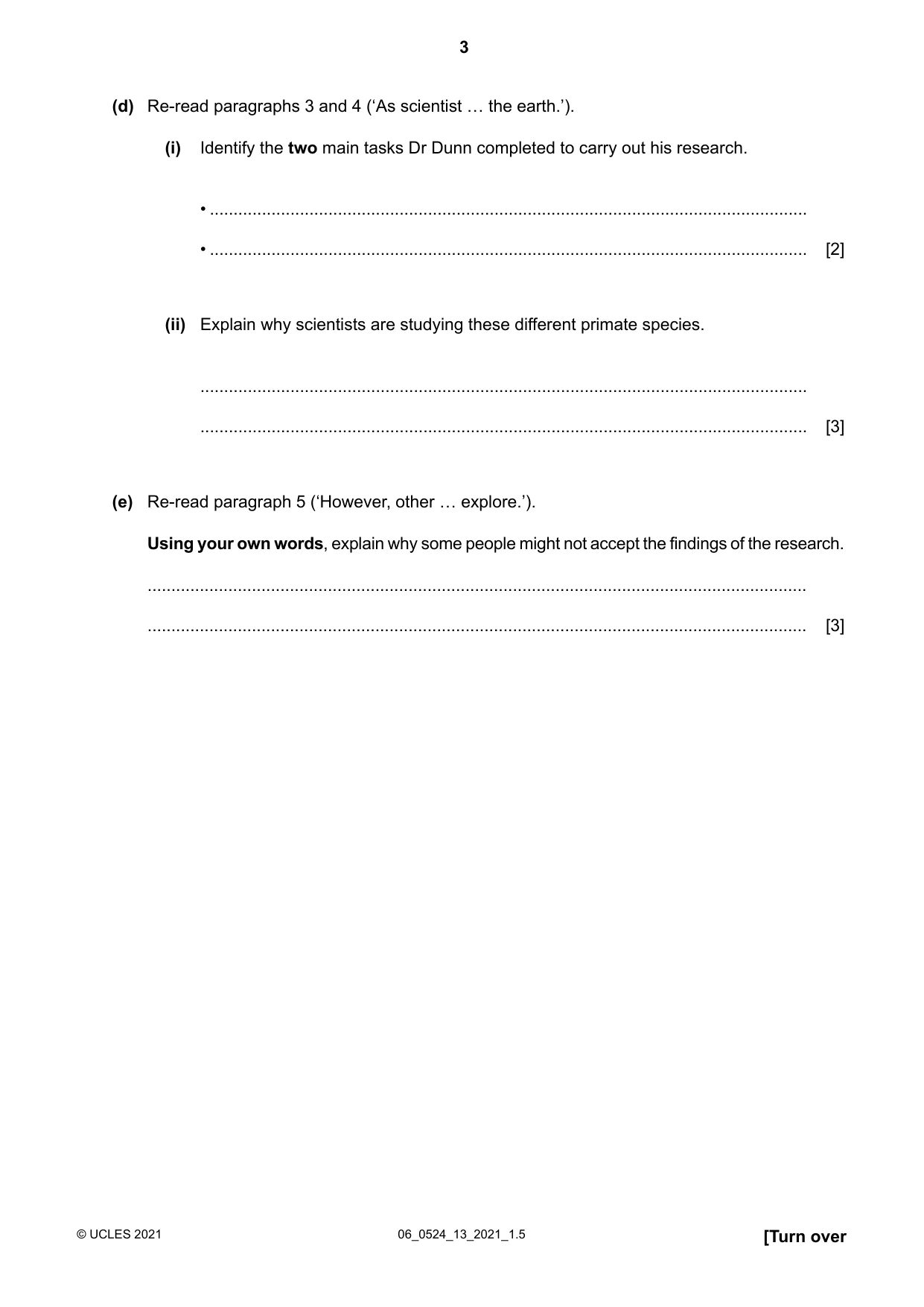Cambridge IGCSE English - First Language (BES) 0524 2021 May/June Paper 1 · Variant 3 question paper, page 3 of 16