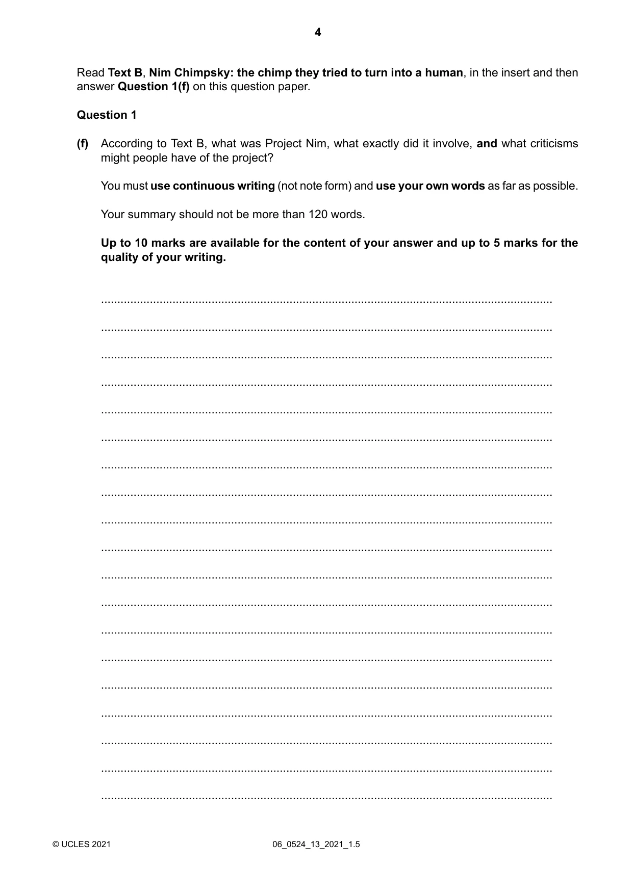 Cambridge IGCSE English - First Language (BES) 0524 2021 May/June Paper 1 · Variant 3 question paper, page 4 of 16