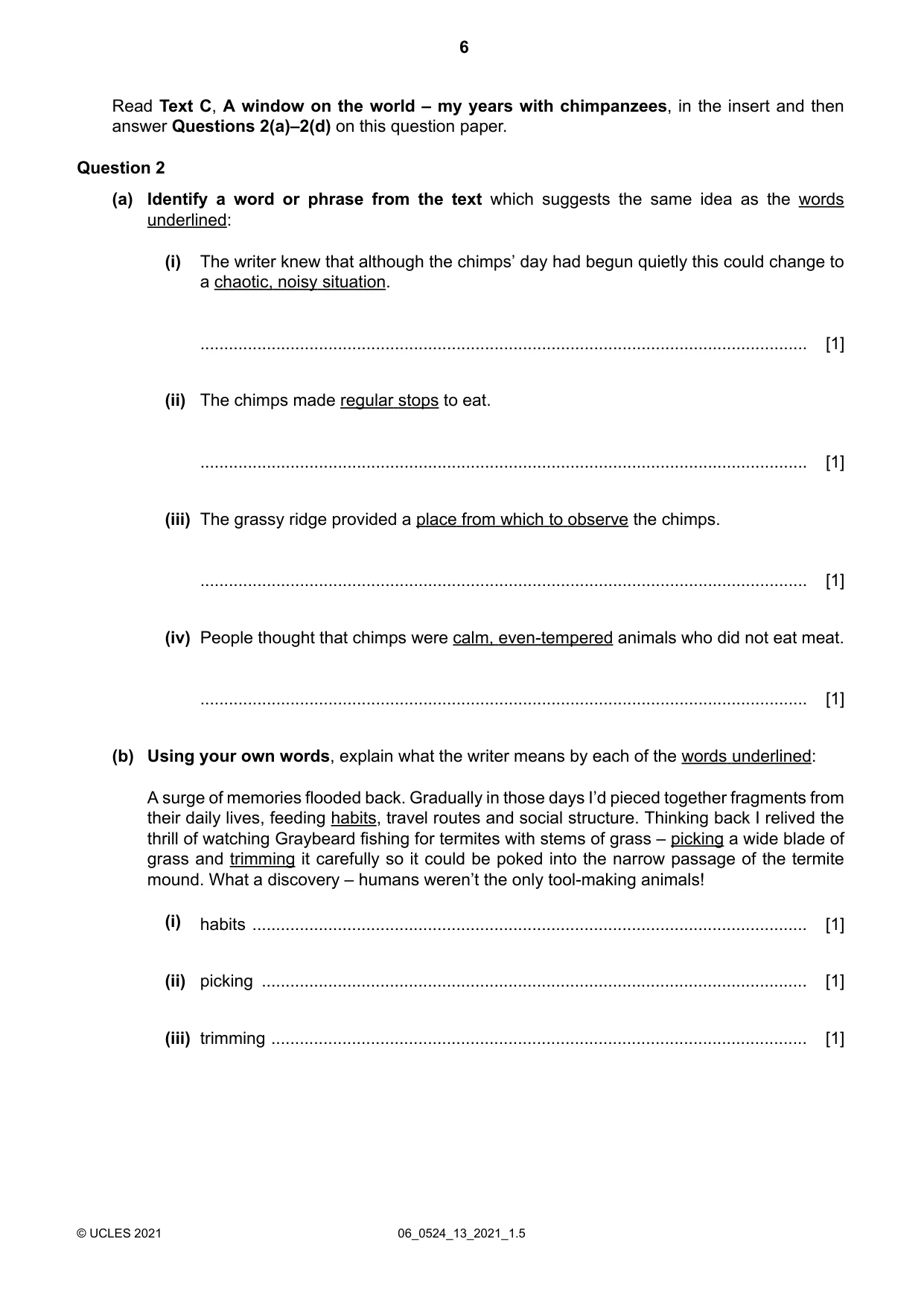 Cambridge IGCSE English - First Language (BES) 0524 2021 May/June Paper 1 · Variant 3 question paper, page 6 of 16