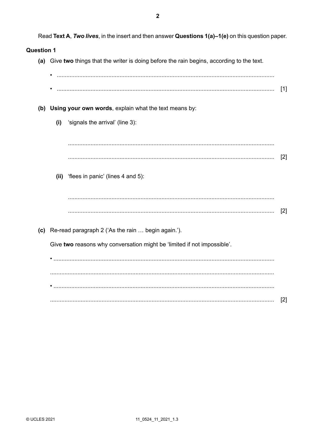 Cambridge IGCSE English - First Language (BES) 0524 2021 Oct/Nov Paper 1 · Variant 1 question paper, page 2 of 16