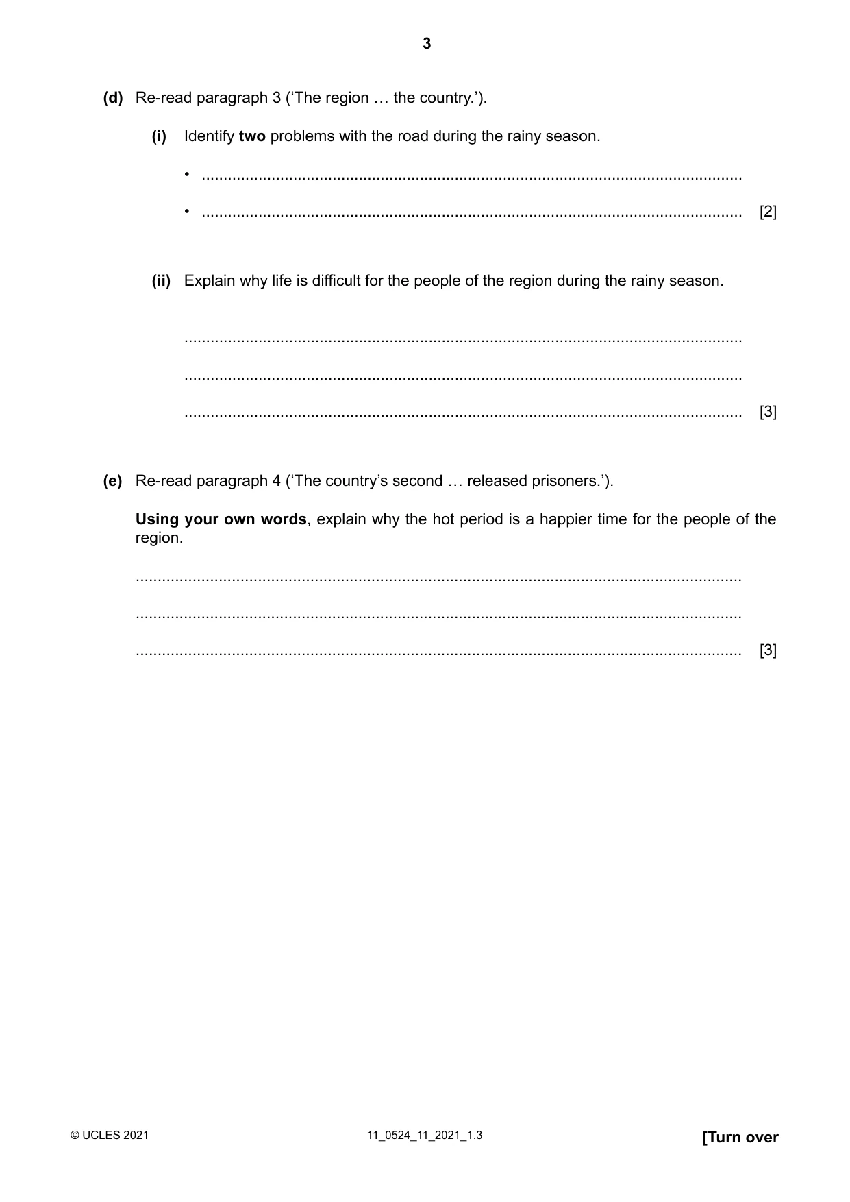 Cambridge IGCSE English - First Language (BES) 0524 2021 Oct/Nov Paper 1 · Variant 1 question paper, page 3 of 16