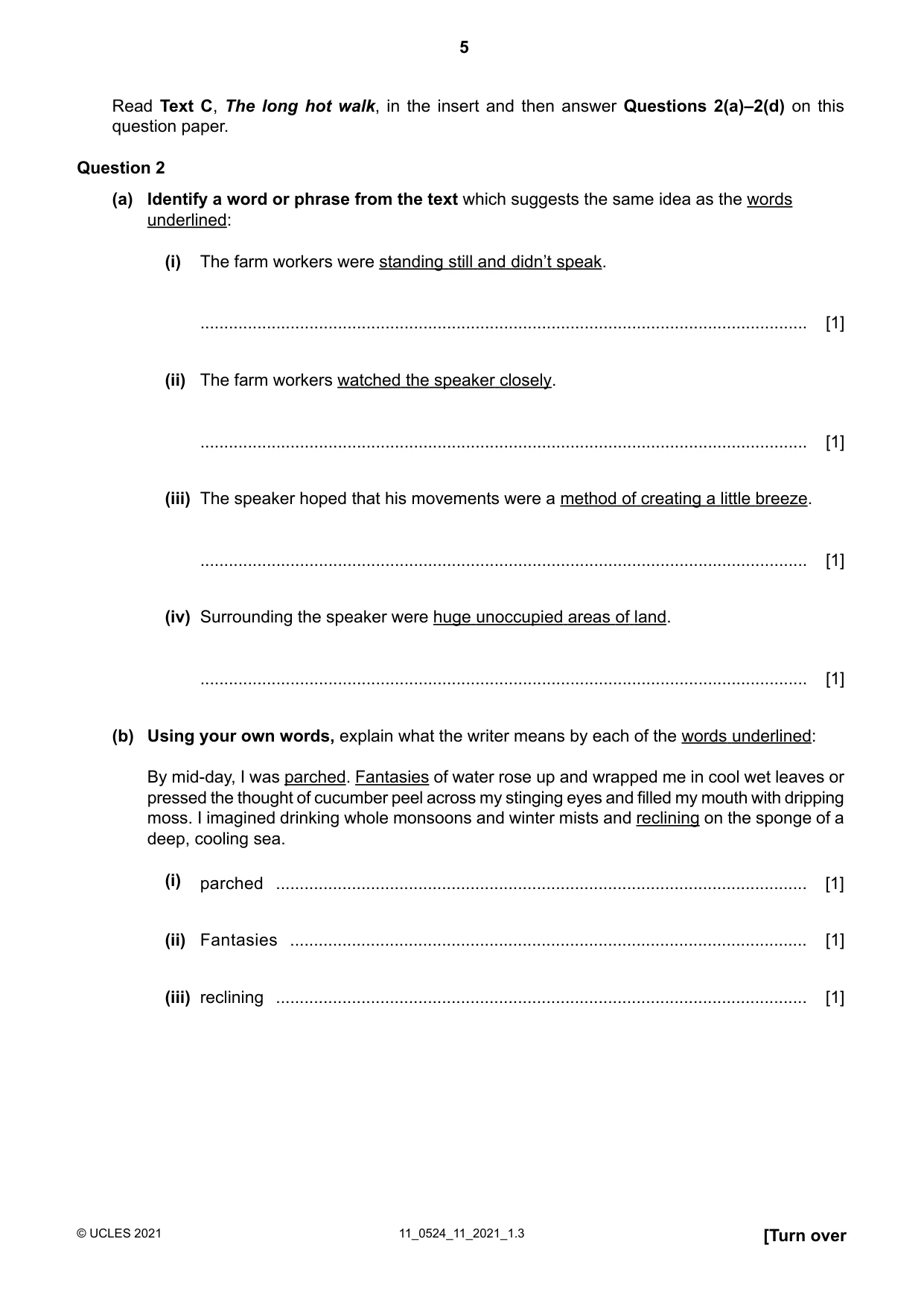 Cambridge IGCSE English - First Language (BES) 0524 2021 Oct/Nov Paper 1 · Variant 1 question paper, page 5 of 16
