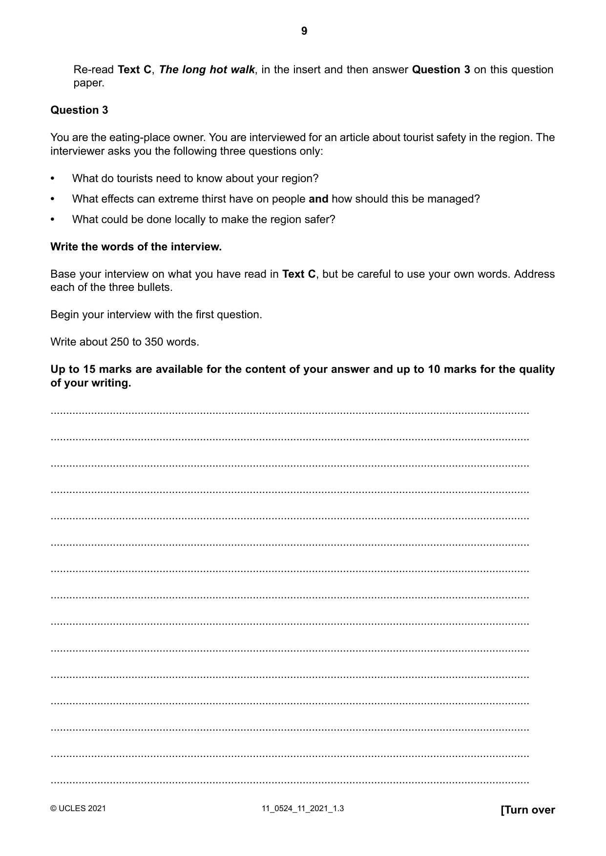 Cambridge IGCSE English - First Language (BES) 0524 2021 Oct/Nov Paper 1 · Variant 1 question paper, page 9 of 16