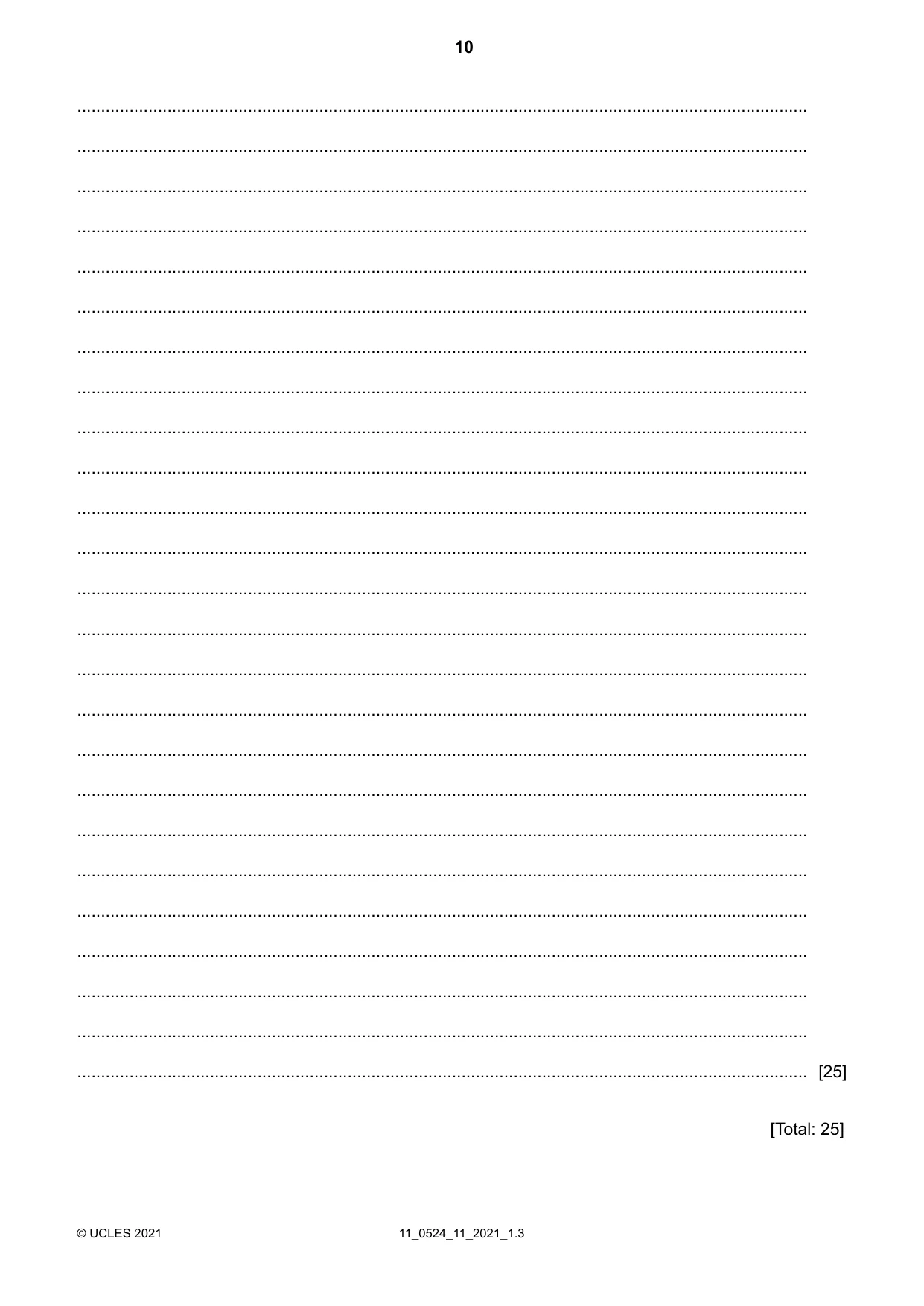 Cambridge IGCSE English - First Language (BES) 0524 2021 Oct/Nov Paper 1 · Variant 1 question paper, page 10 of 16