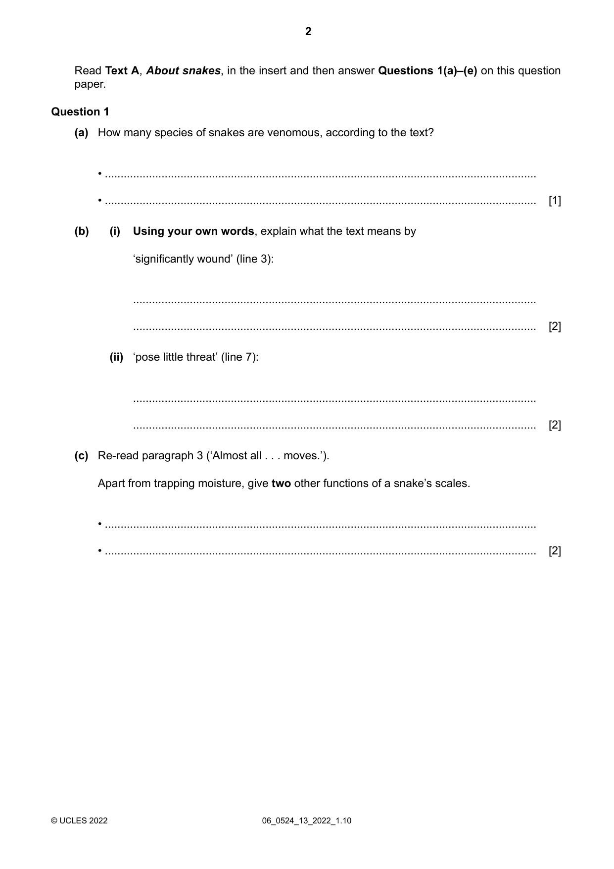 Cambridge IGCSE English - First Language (BES) 0524 2022 May/June Paper 1 · Variant 3 question paper, page 2 of 16