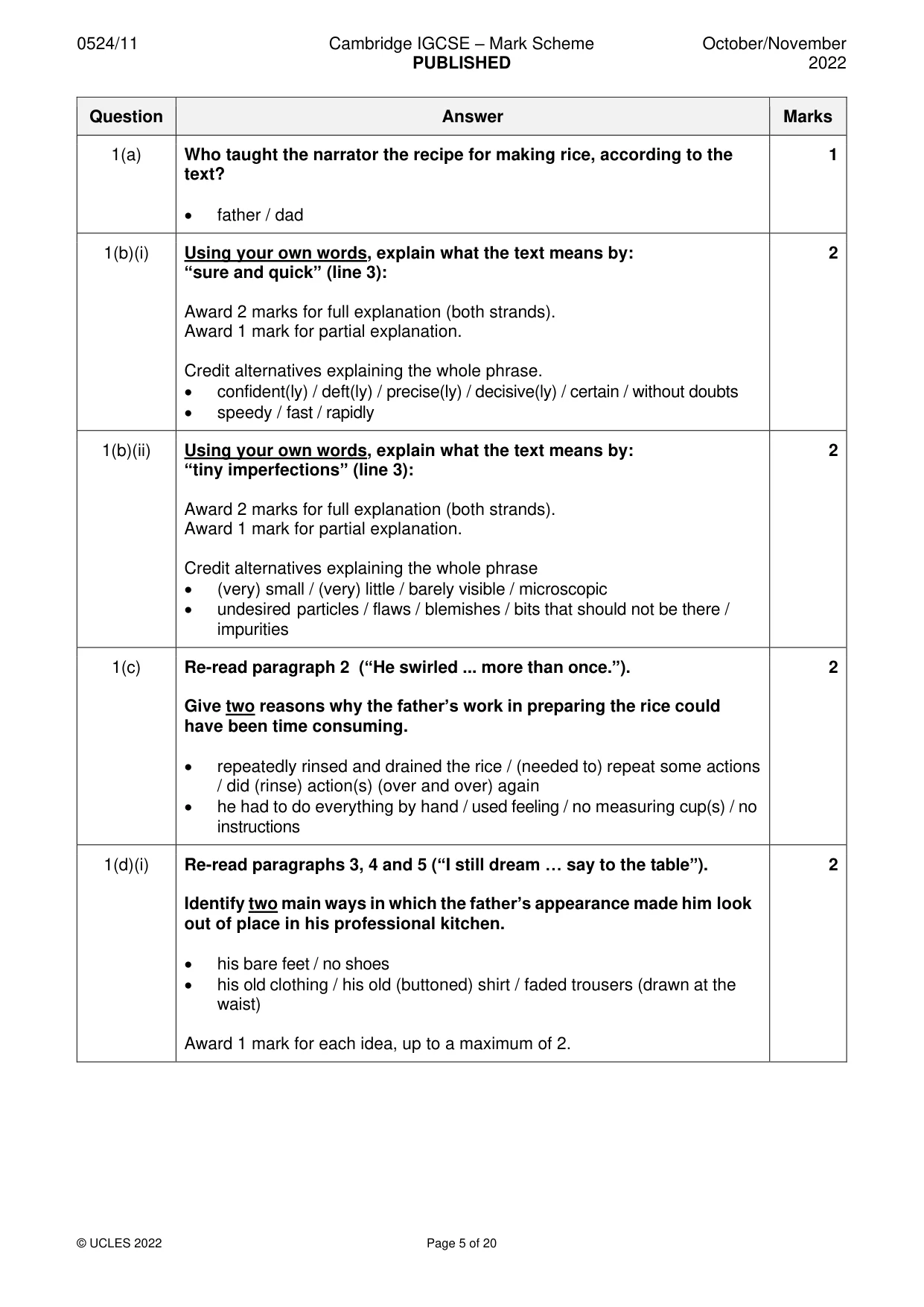 Mark scheme, page 5 of 20