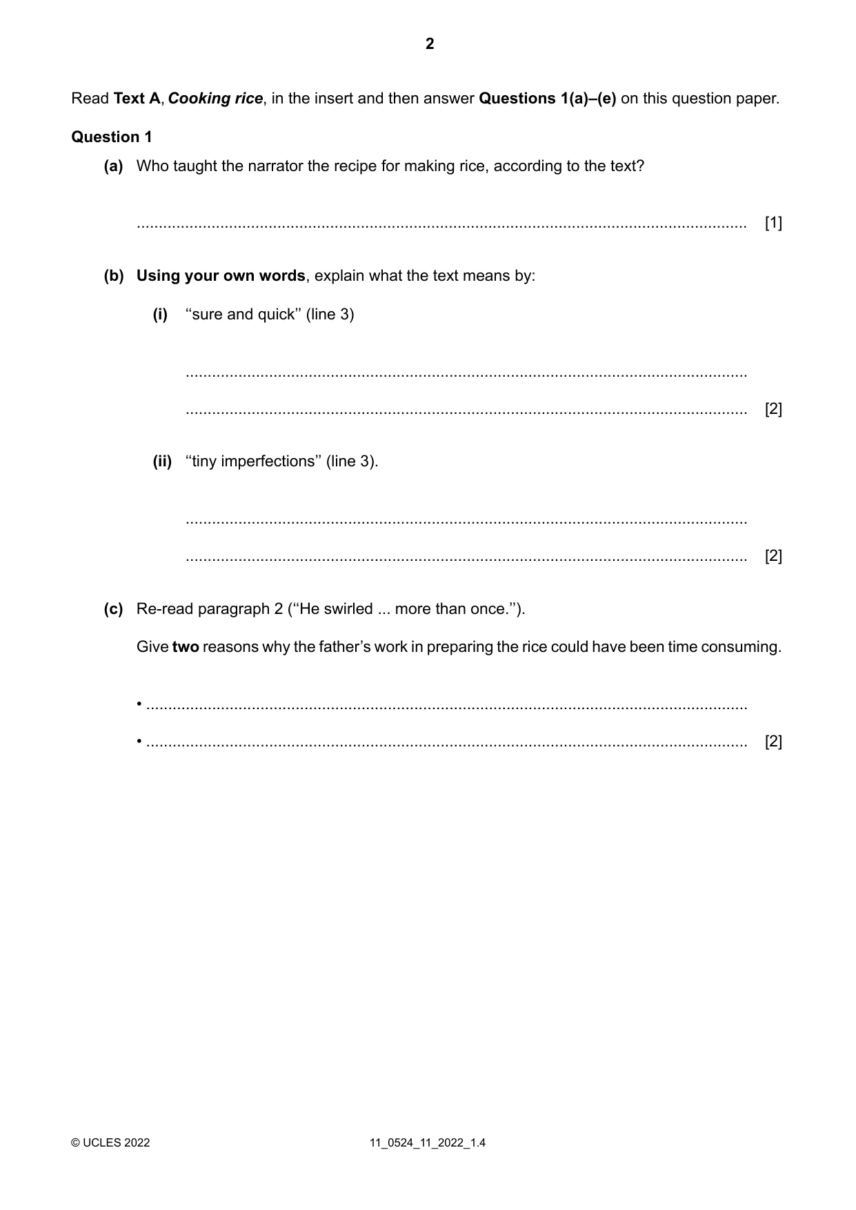 Cambridge IGCSE English - First Language (BES) 0524 2022 Oct/Nov Paper 1 · Variant 1 question paper, page 2 of 16