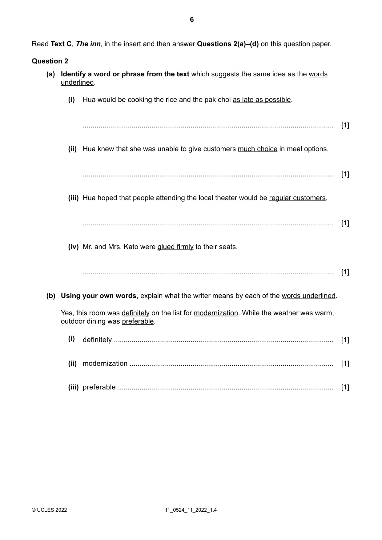 Cambridge IGCSE English - First Language (BES) 0524 2022 Oct/Nov Paper 1 · Variant 1 question paper, page 6 of 16