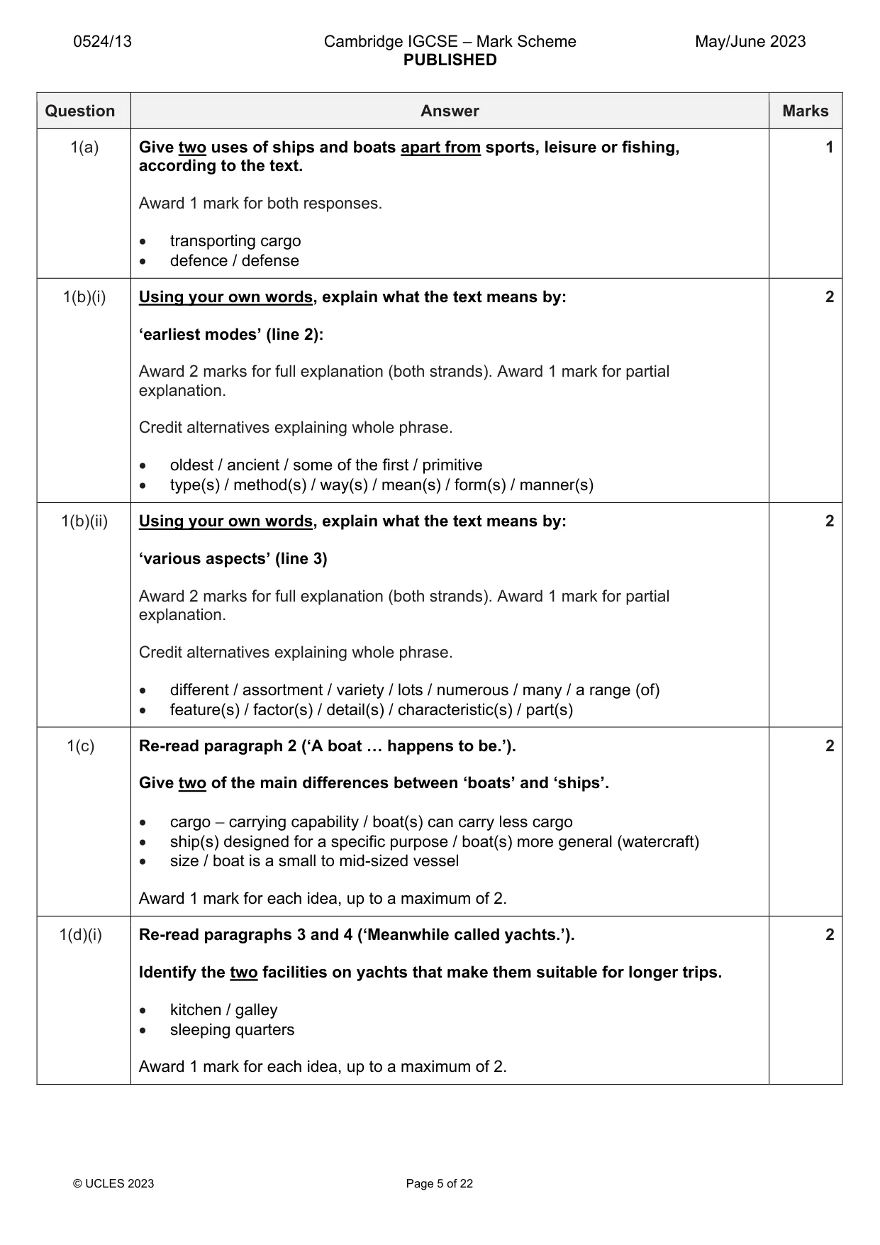 Mark scheme, page 5 of 22