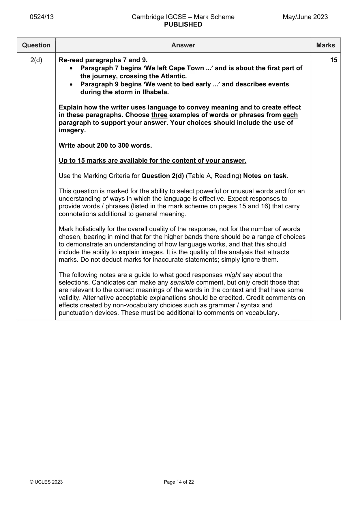 Mark scheme, page 14 of 22