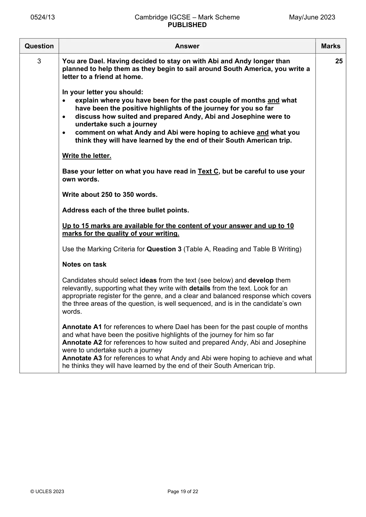 Mark scheme, page 19 of 22