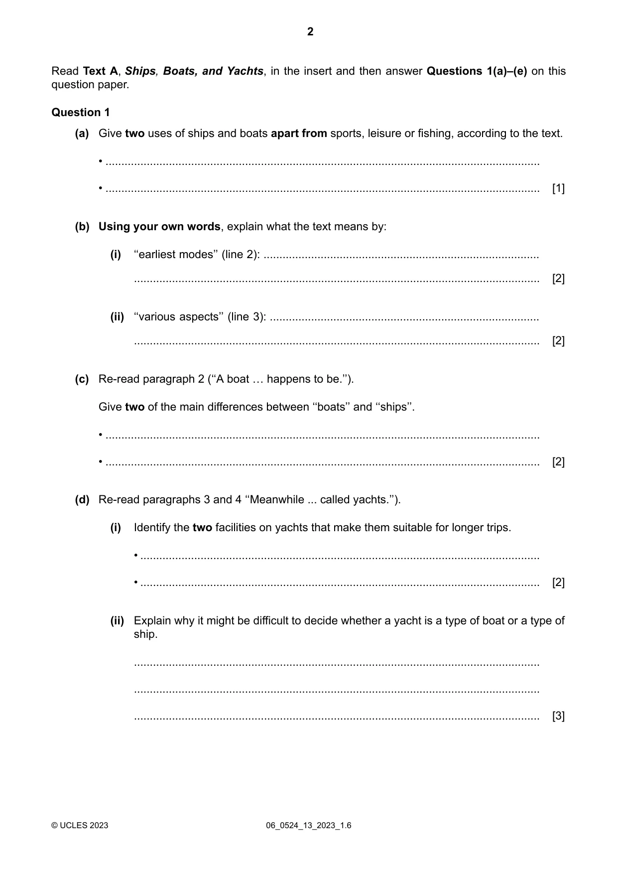 Cambridge IGCSE English - First Language (BES) 0524 2023 May/June Paper 1 · Variant 3 question paper, page 2 of 16