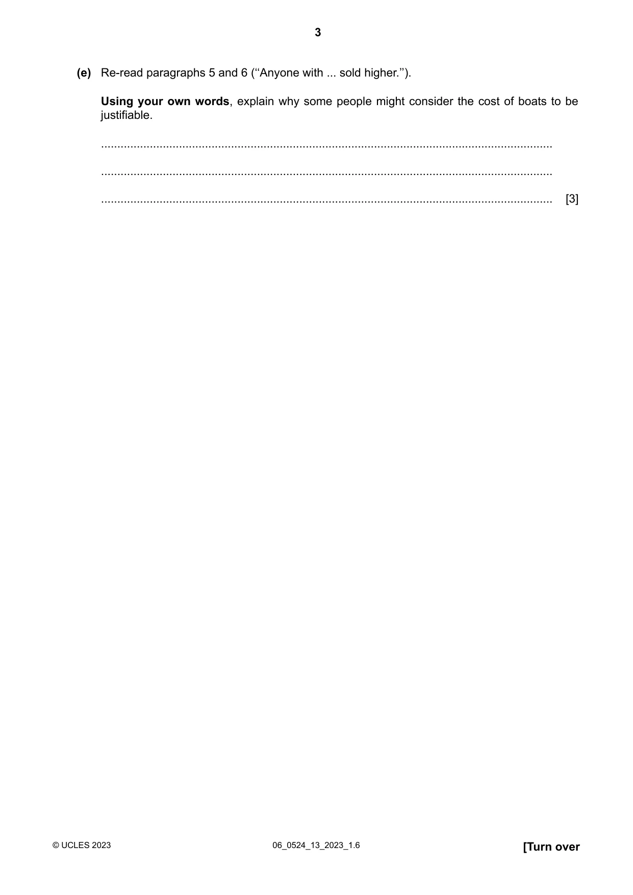 Cambridge IGCSE English - First Language (BES) 0524 2023 May/June Paper 1 · Variant 3 question paper, page 3 of 16