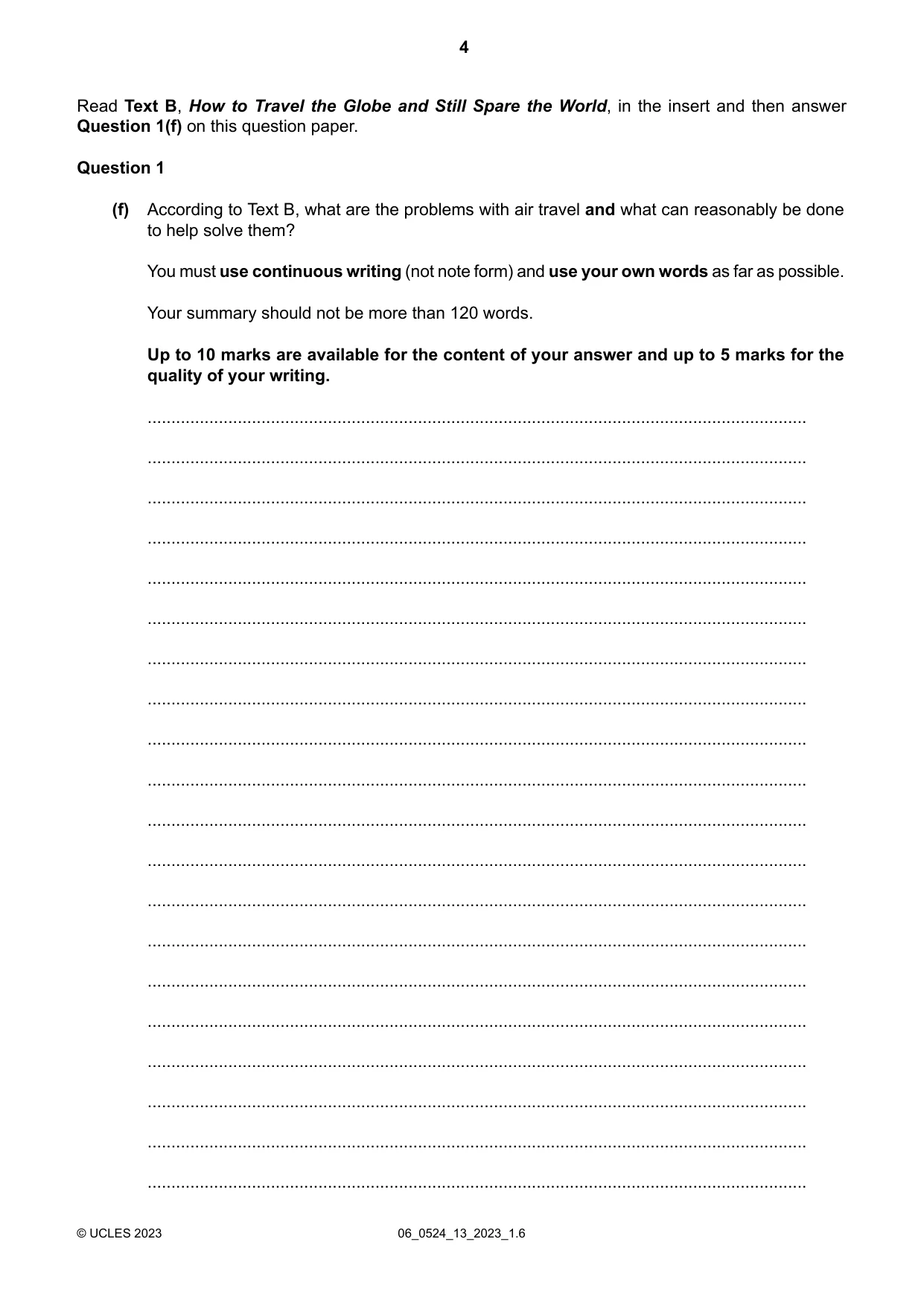 Cambridge IGCSE English - First Language (BES) 0524 2023 May/June Paper 1 · Variant 3 question paper, page 4 of 16