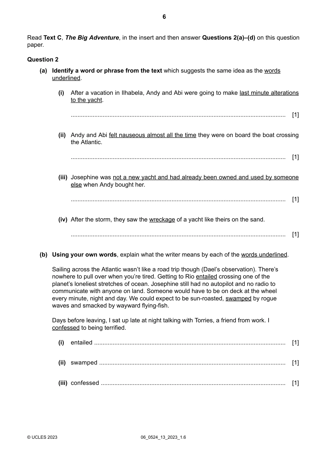 Cambridge IGCSE English - First Language (BES) 0524 2023 May/June Paper 1 · Variant 3 question paper, page 6 of 16