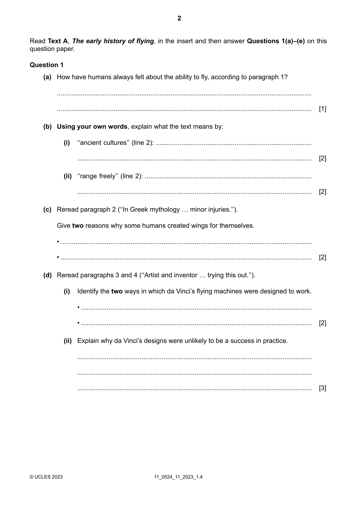 Cambridge IGCSE English - First Language (BES) 0524 2023 Oct/Nov Paper 1 · Variant 1 question paper, page 2 of 16