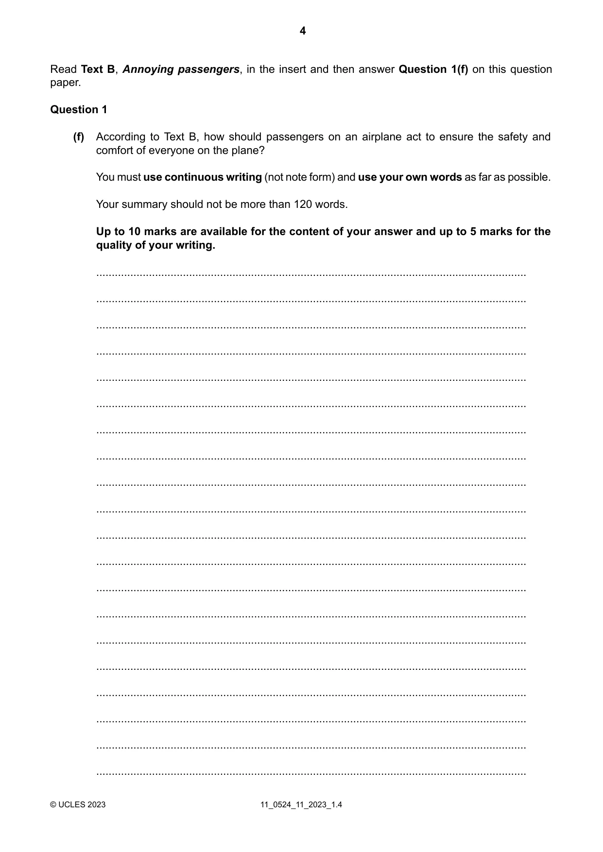 Cambridge IGCSE English - First Language (BES) 0524 2023 Oct/Nov Paper 1 · Variant 1 question paper, page 4 of 16