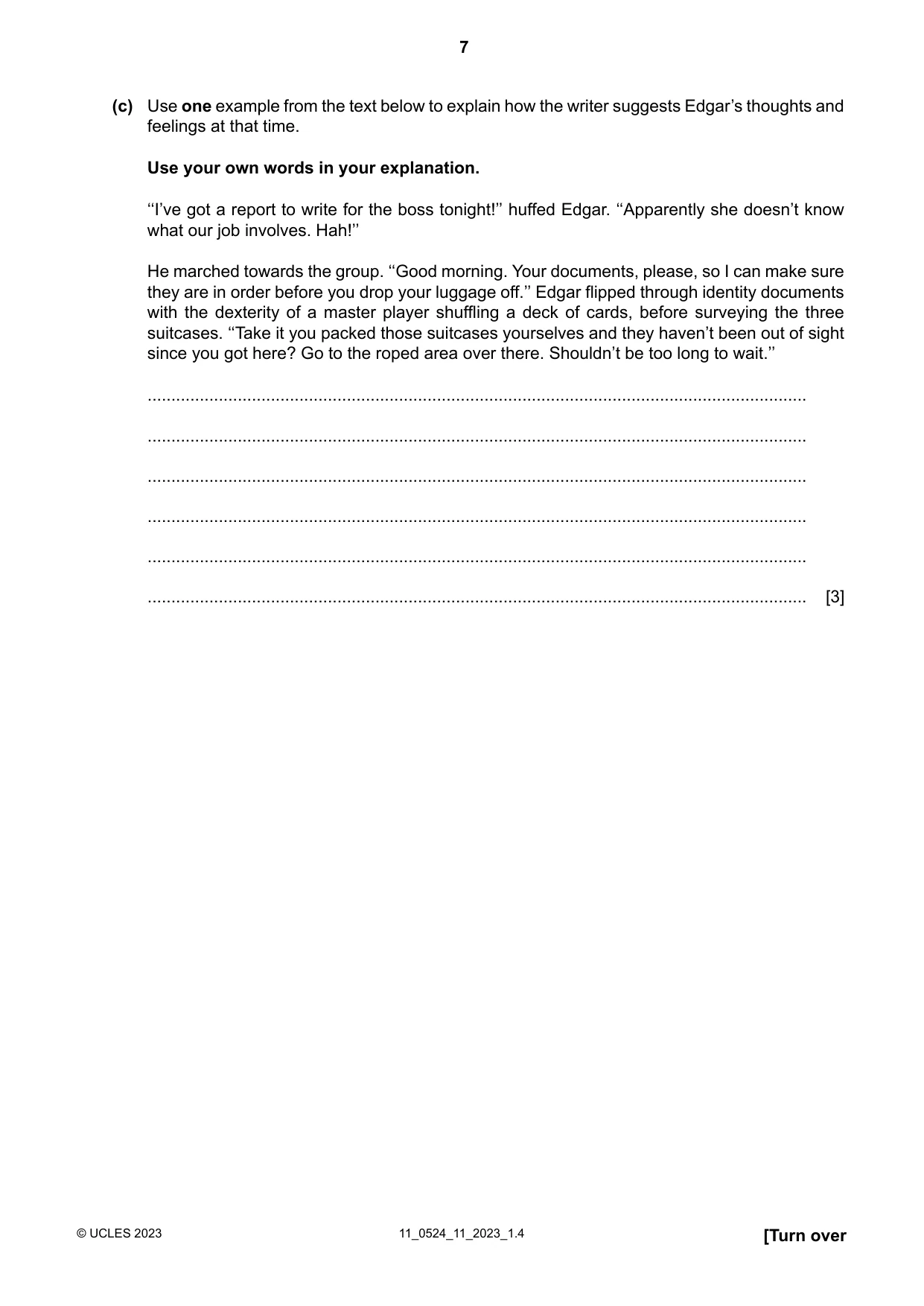 Cambridge IGCSE English - First Language (BES) 0524 2023 Oct/Nov Paper 1 · Variant 1 question paper, page 7 of 16