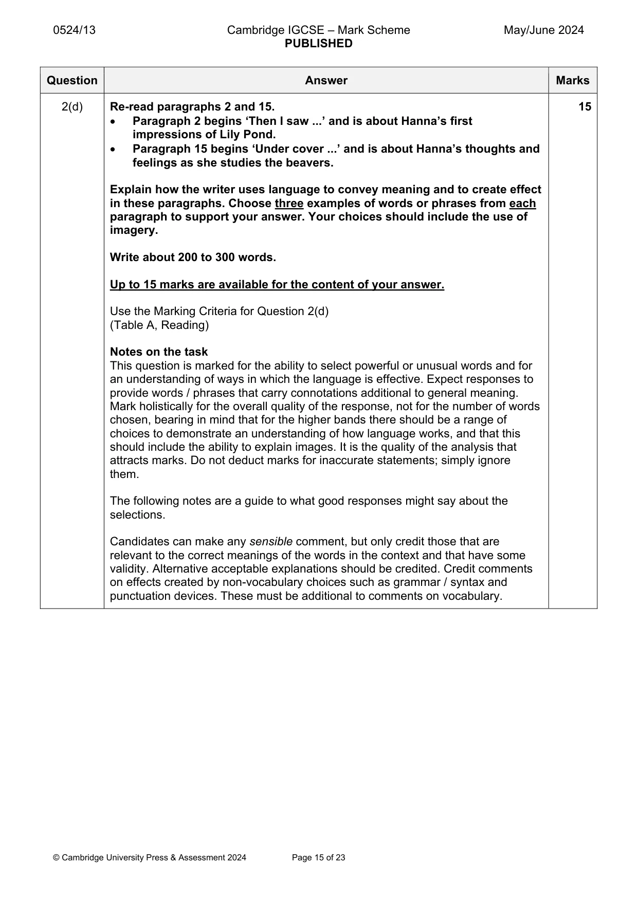 Mark scheme, page 15 of 23