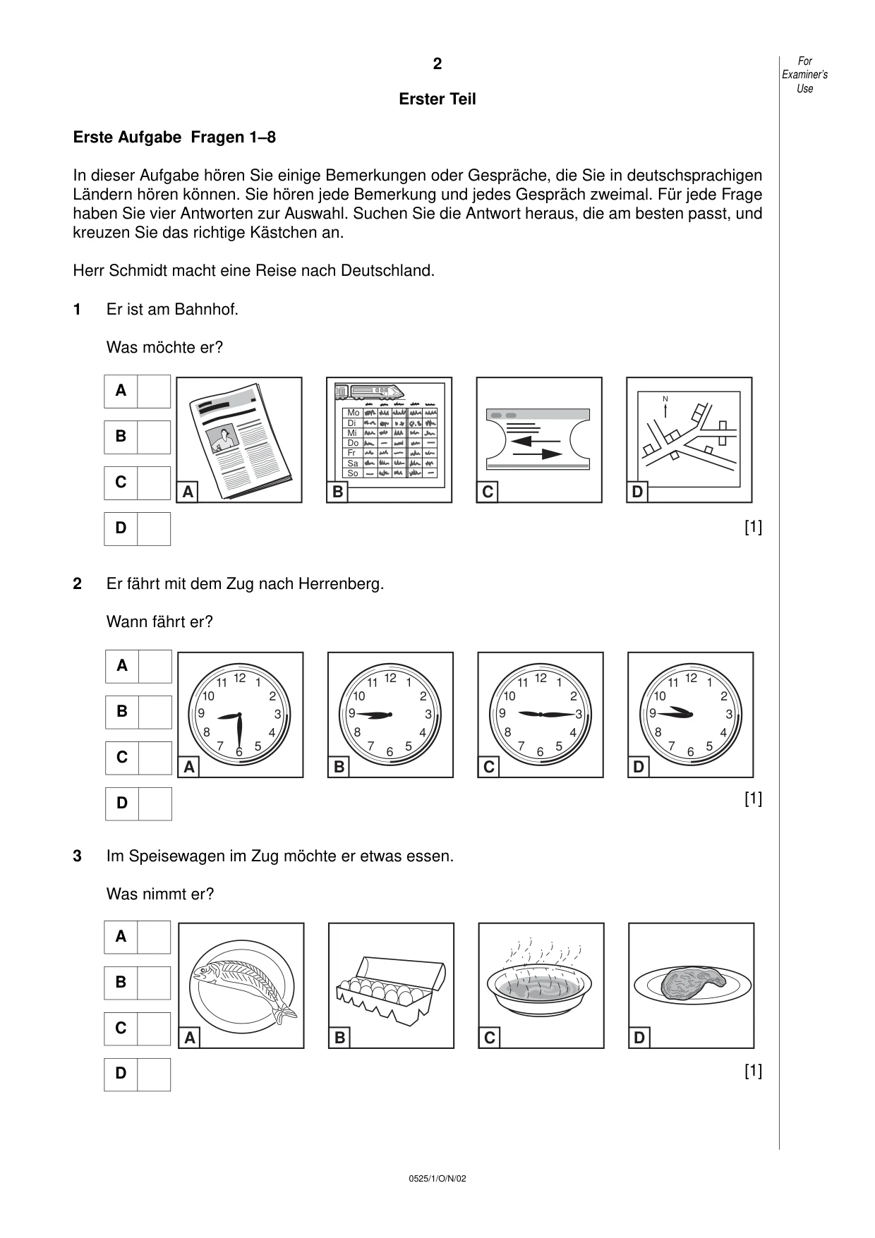 Cambridge IGCSE German - Foreign Language 0525 2002 Oct/Nov Paper 1 · Variant 1 question paper, page 2 of 12