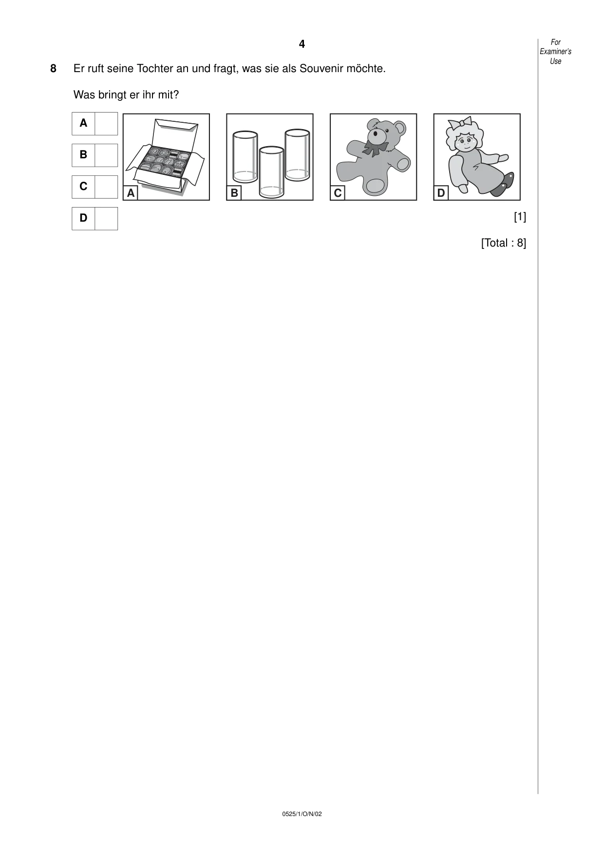 Cambridge IGCSE German - Foreign Language 0525 2002 Oct/Nov Paper 1 · Variant 1 question paper, page 4 of 12