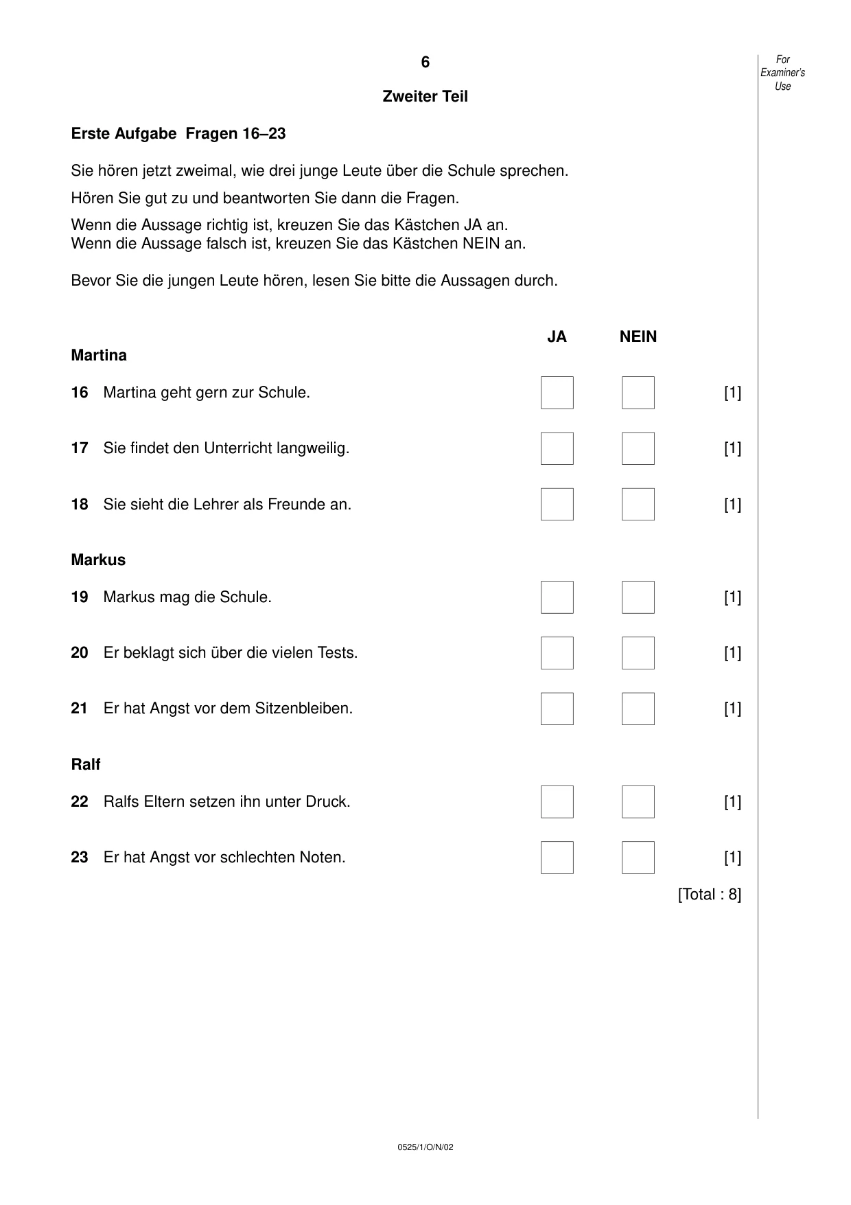 Cambridge IGCSE German - Foreign Language 0525 2002 Oct/Nov Paper 1 · Variant 1 question paper, page 6 of 12