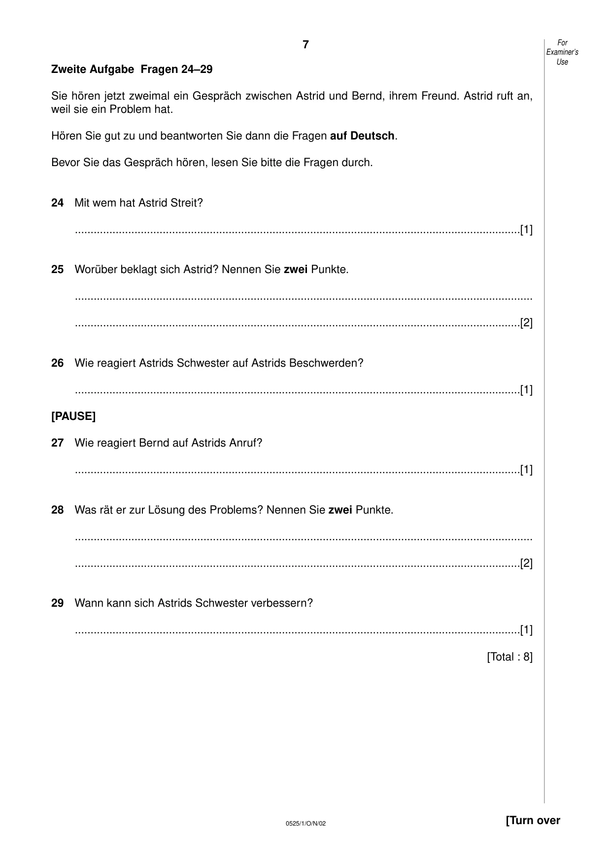 Cambridge IGCSE German - Foreign Language 0525 2002 Oct/Nov Paper 1 · Variant 1 question paper, page 7 of 12