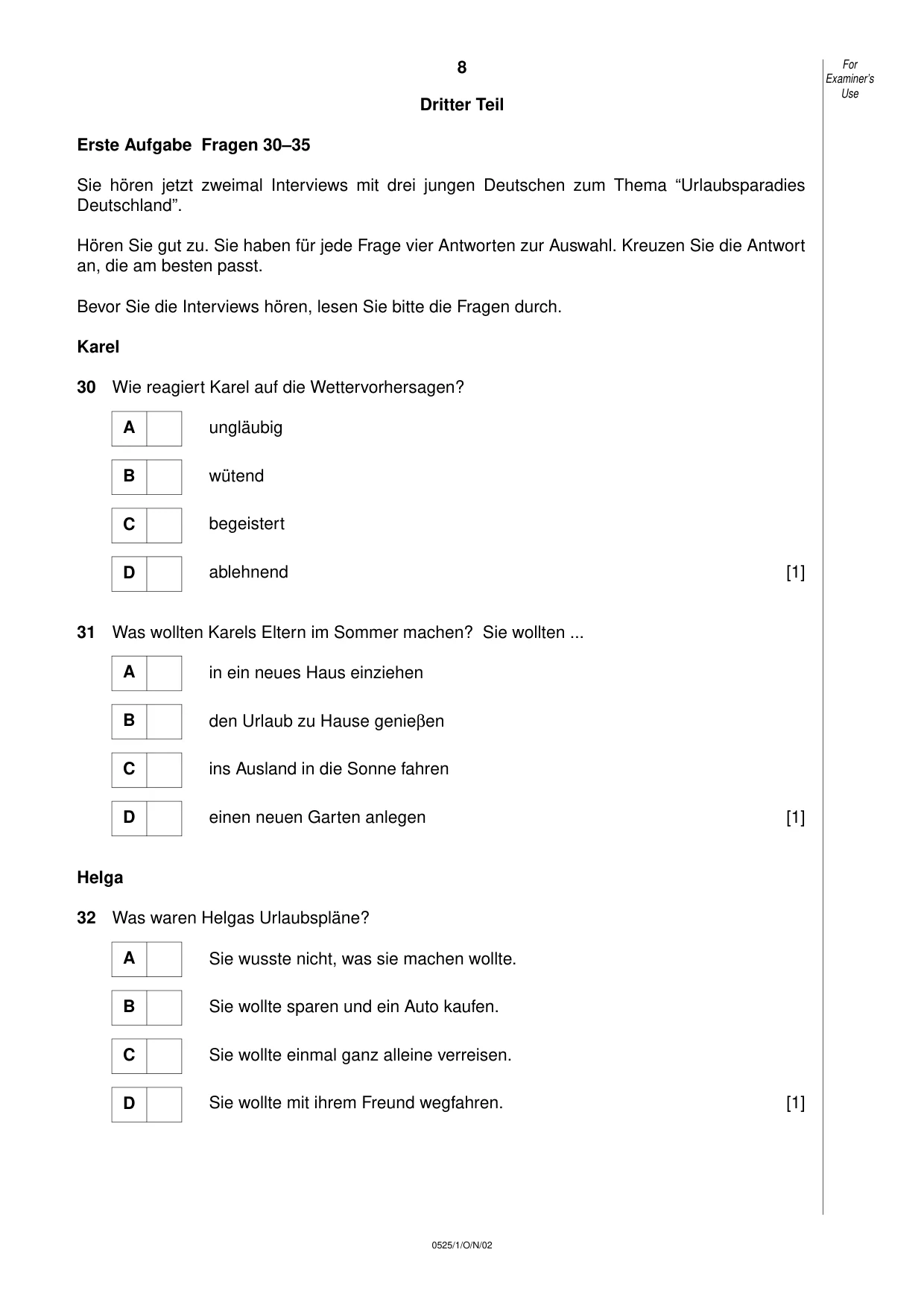 Cambridge IGCSE German - Foreign Language 0525 2002 Oct/Nov Paper 1 · Variant 1 question paper, page 8 of 12