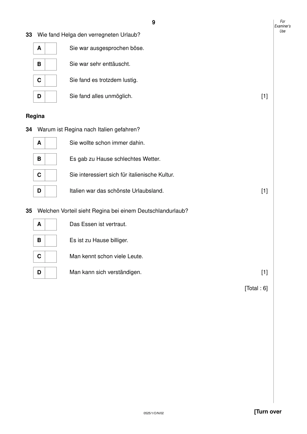 Cambridge IGCSE German - Foreign Language 0525 2002 Oct/Nov Paper 1 · Variant 1 question paper, page 9 of 12