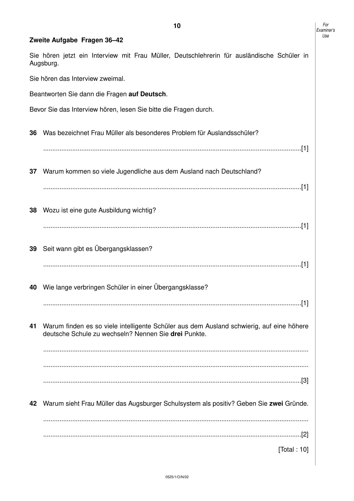Cambridge IGCSE German - Foreign Language 0525 2002 Oct/Nov Paper 1 · Variant 1 question paper, page 10 of 12