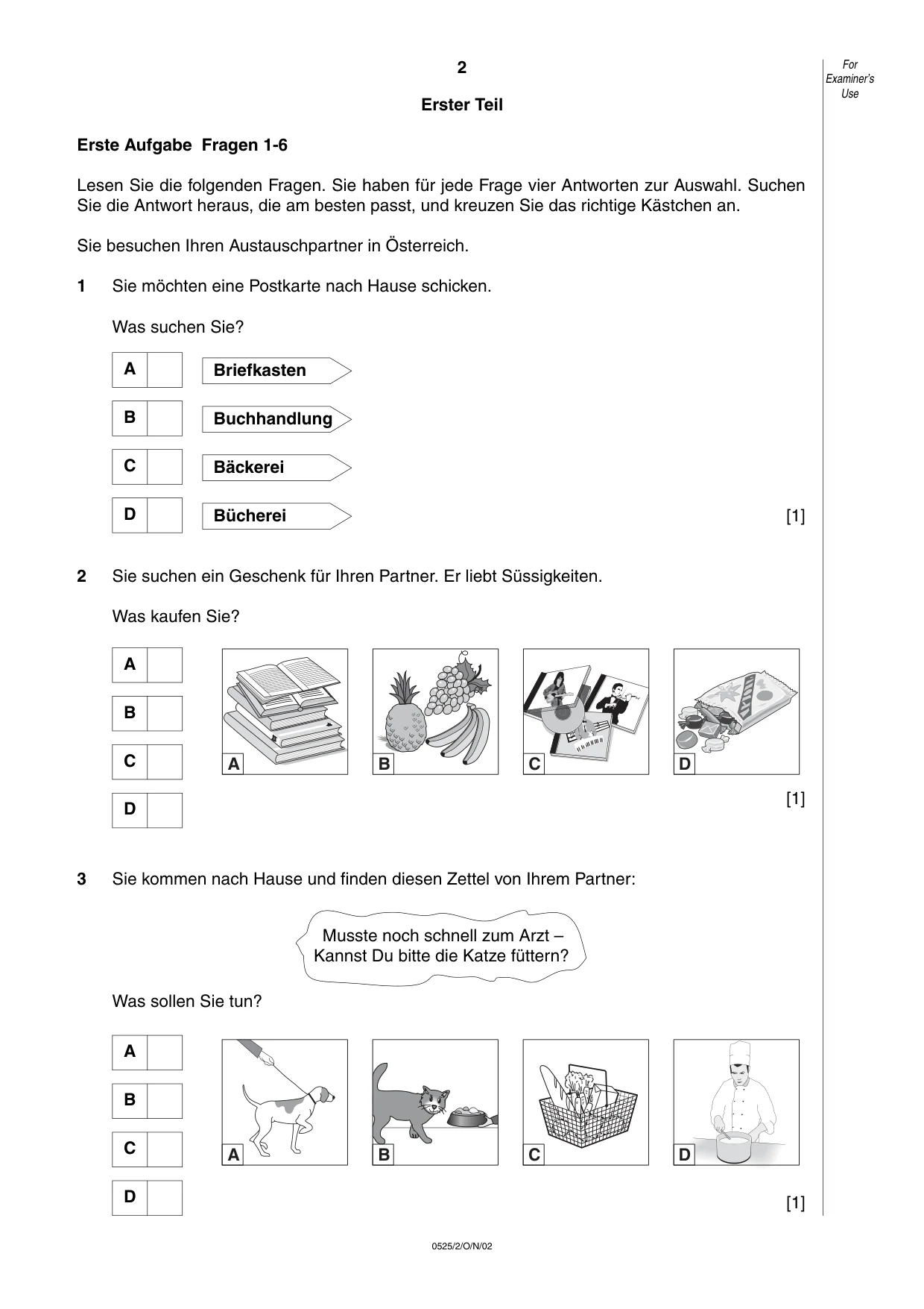 Cambridge IGCSE German - Foreign Language 0525 2002 Oct/Nov Paper 2 · Variant 1 question paper, page 2 of 16