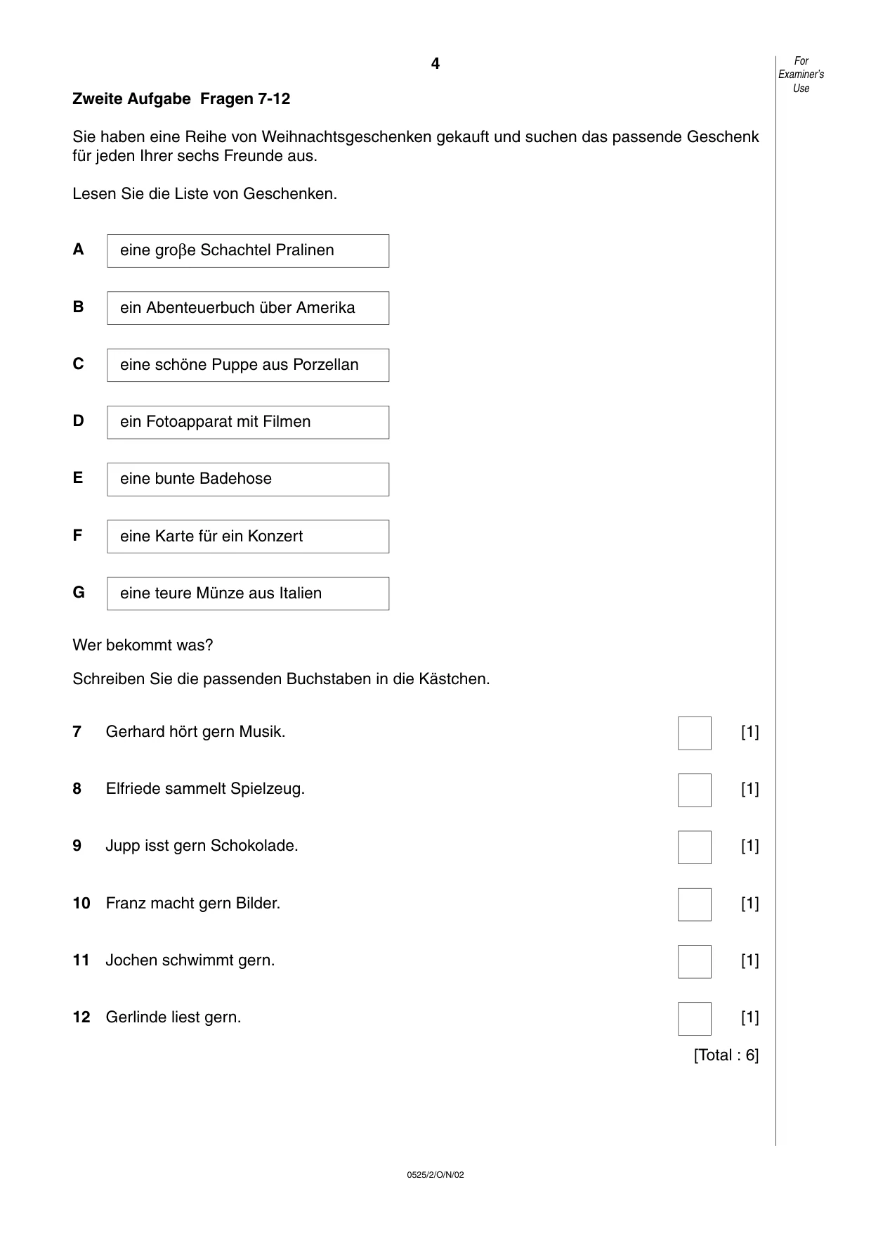 Cambridge IGCSE German - Foreign Language 0525 2002 Oct/Nov Paper 2 · Variant 1 question paper, page 4 of 16