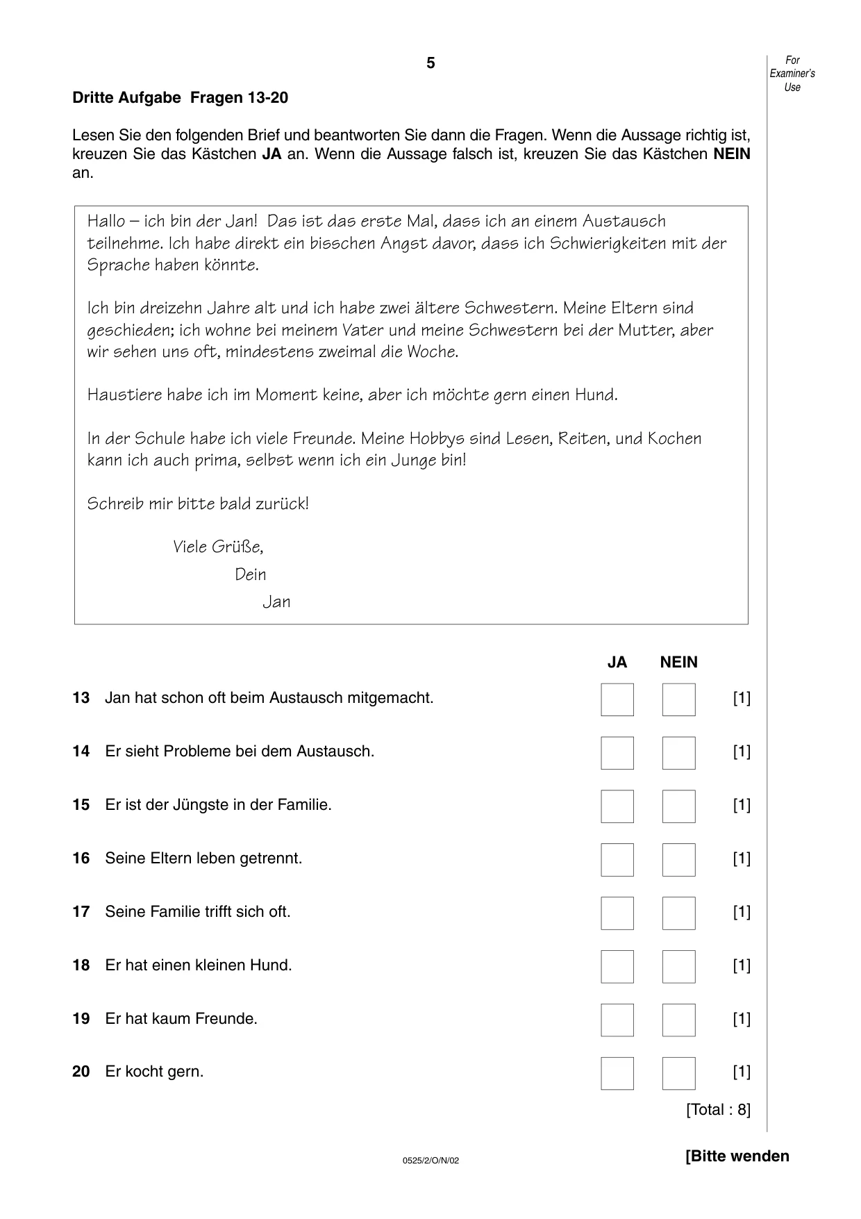 Cambridge IGCSE German - Foreign Language 0525 2002 Oct/Nov Paper 2 · Variant 1 question paper, page 5 of 16