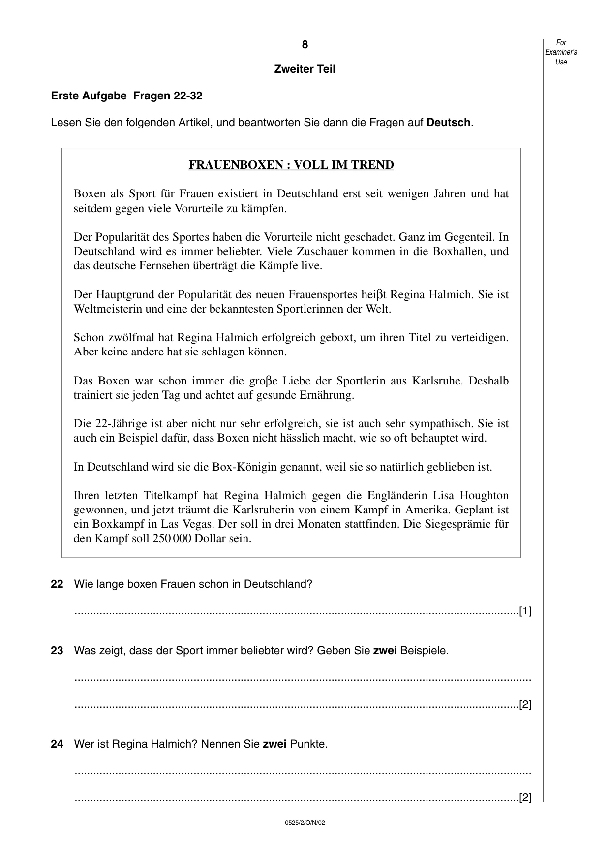 Cambridge IGCSE German - Foreign Language 0525 2002 Oct/Nov Paper 2 · Variant 1 question paper, page 8 of 16