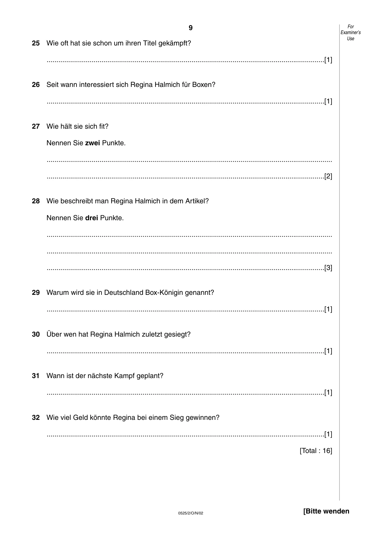 Cambridge IGCSE German - Foreign Language 0525 2002 Oct/Nov Paper 2 · Variant 1 question paper, page 9 of 16