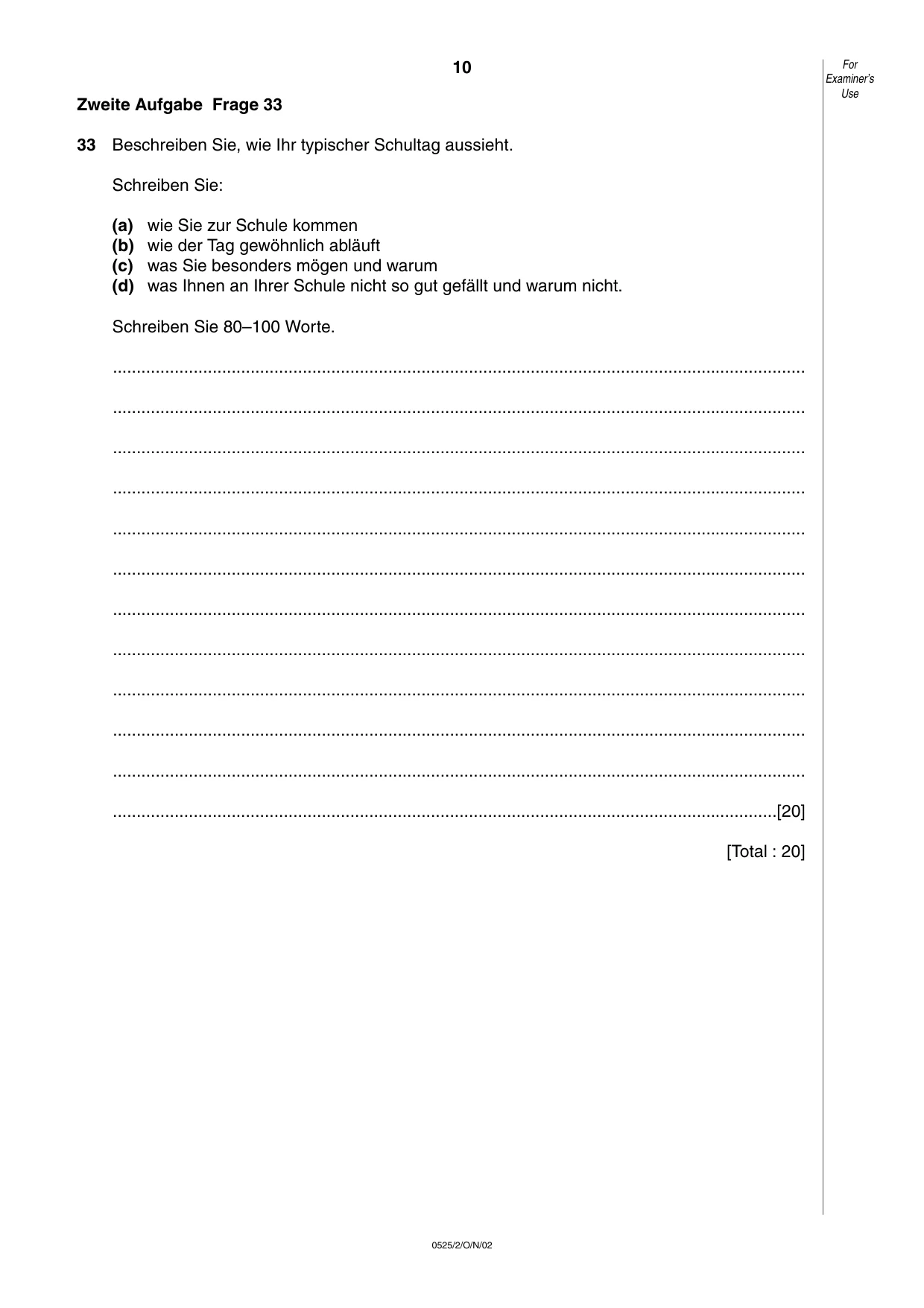 Cambridge IGCSE German - Foreign Language 0525 2002 Oct/Nov Paper 2 · Variant 1 question paper, page 10 of 16