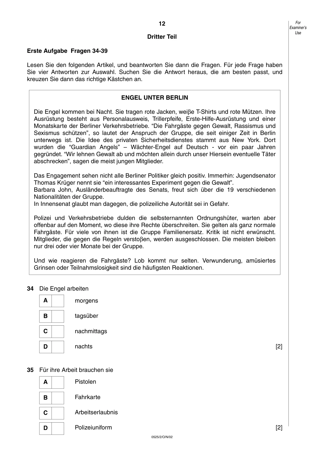 Cambridge IGCSE German - Foreign Language 0525 2002 Oct/Nov Paper 2 · Variant 1 question paper, page 12 of 16