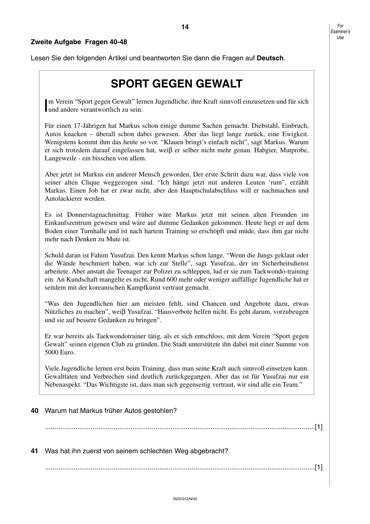 Cambridge IGCSE German - Foreign Language 0525 2002 Oct/Nov Paper 2 · Variant 1 question paper, page 14 of 16