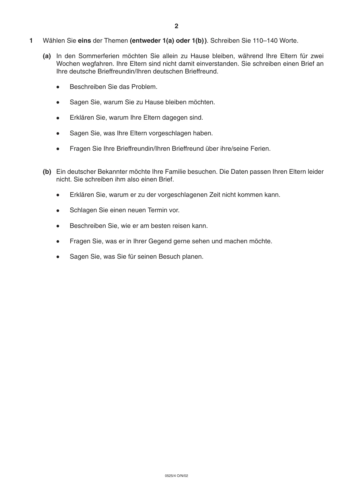 Cambridge IGCSE German - Foreign Language 0525 2002 Oct/Nov Paper 4 · Variant 1 question paper, page 2 of 4