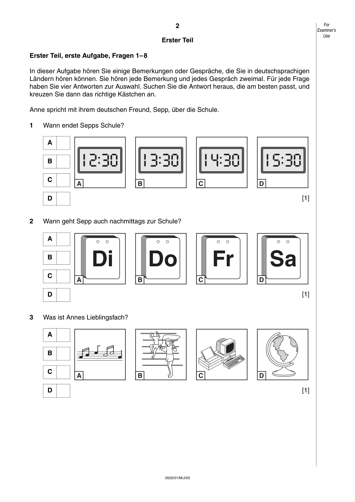 Cambridge IGCSE German - Foreign Language 0525 2003 May/June Paper 1 · Variant 1 question paper, page 2 of 12