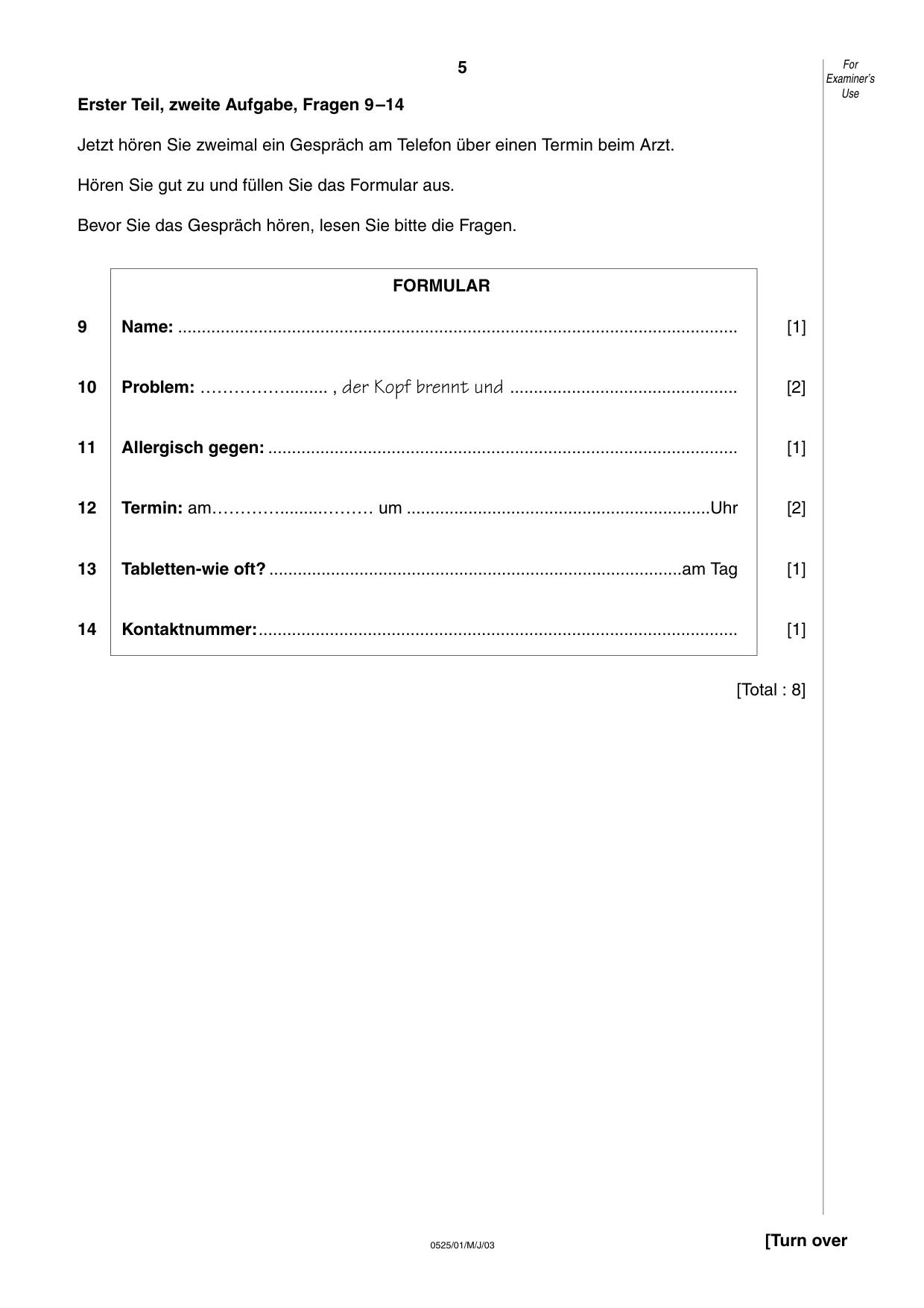 Cambridge IGCSE German - Foreign Language 0525 2003 May/June Paper 1 · Variant 1 question paper, page 5 of 12