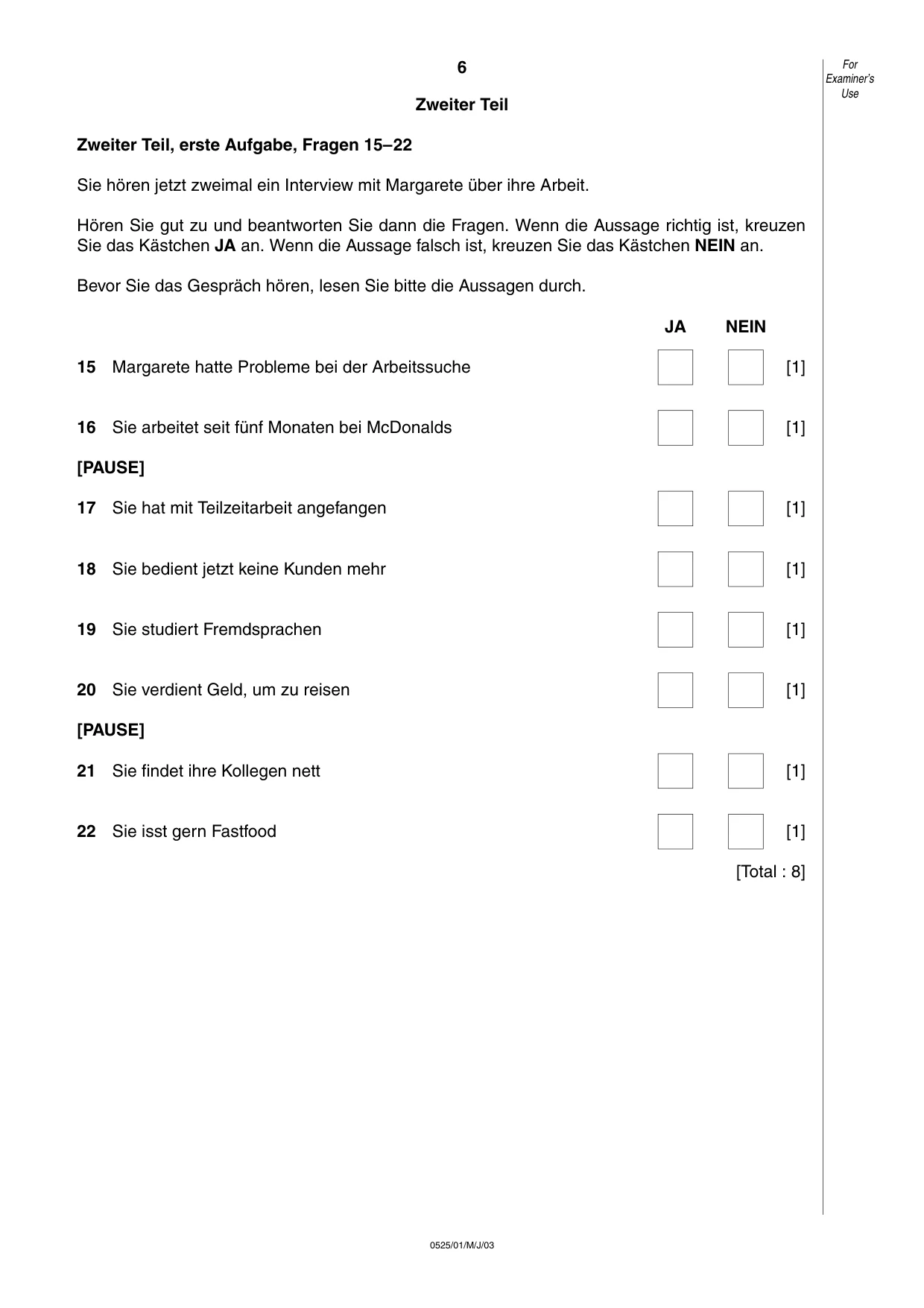 Cambridge IGCSE German - Foreign Language 0525 2003 May/June Paper 1 · Variant 1 question paper, page 6 of 12