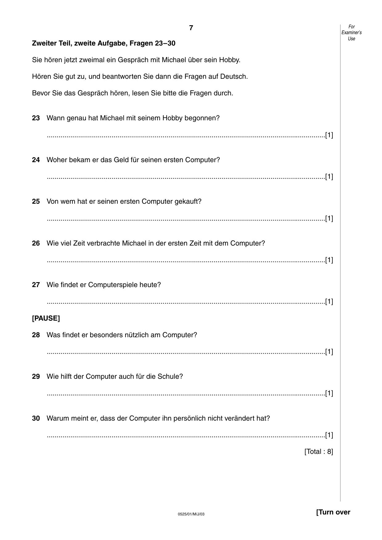 Cambridge IGCSE German - Foreign Language 0525 2003 May/June Paper 1 · Variant 1 question paper, page 7 of 12