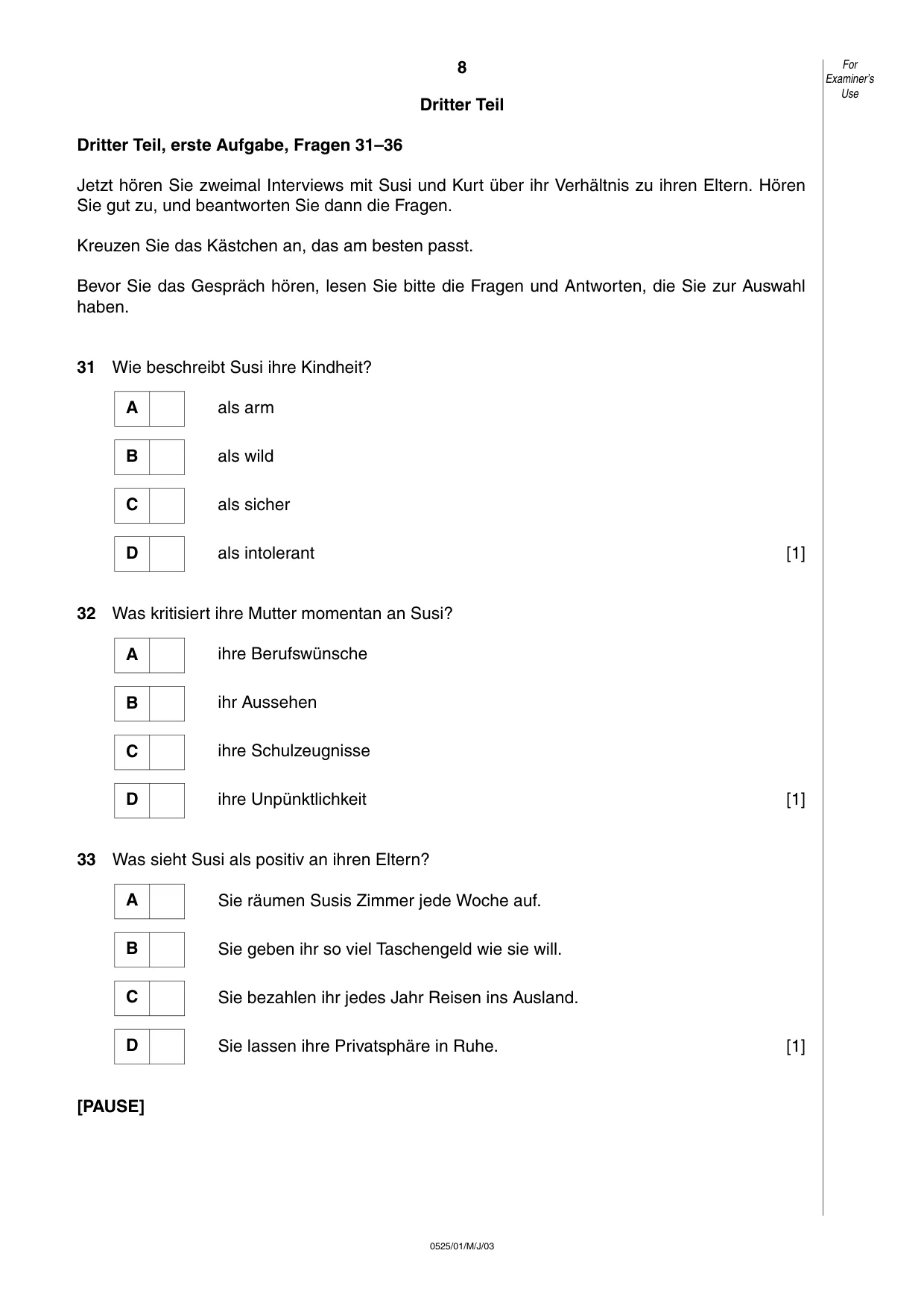 Cambridge IGCSE German - Foreign Language 0525 2003 May/June Paper 1 · Variant 1 question paper, page 8 of 12
