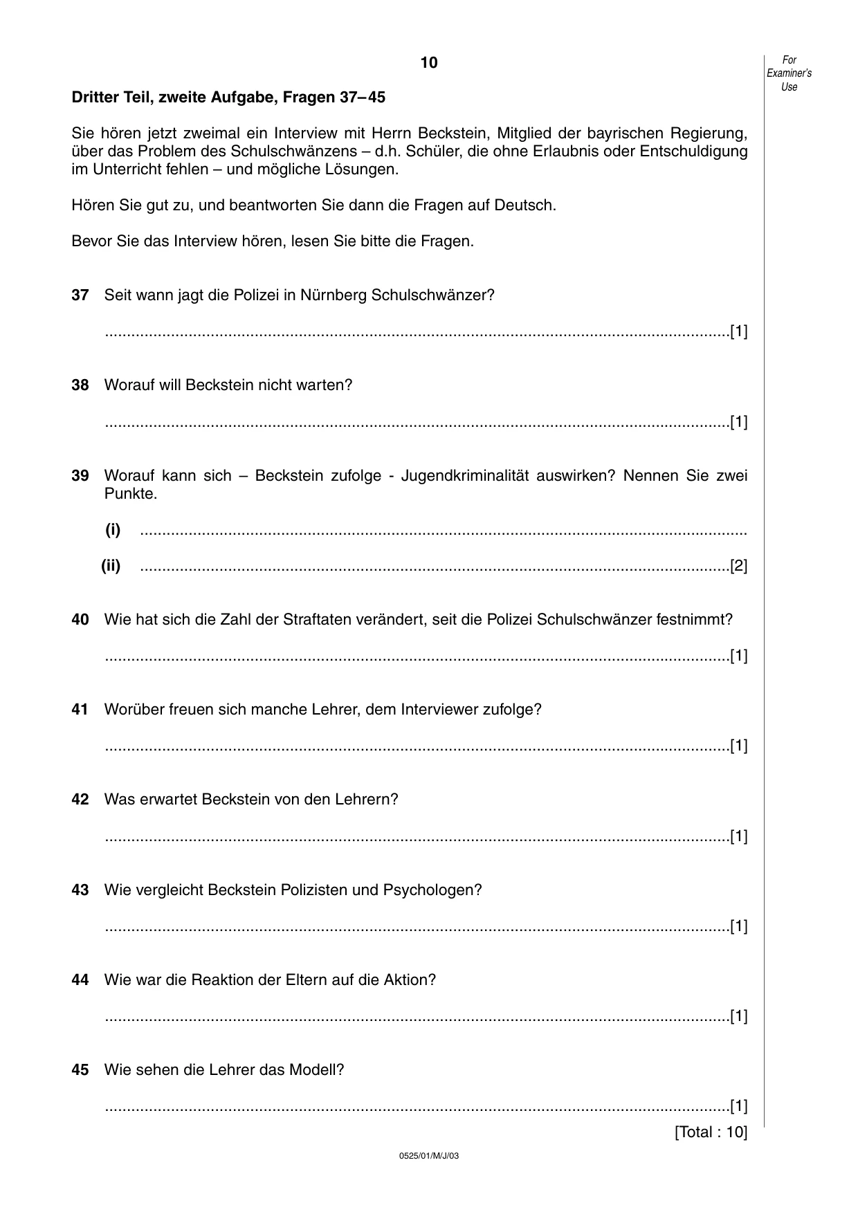 Cambridge IGCSE German - Foreign Language 0525 2003 May/June Paper 1 · Variant 1 question paper, page 10 of 12